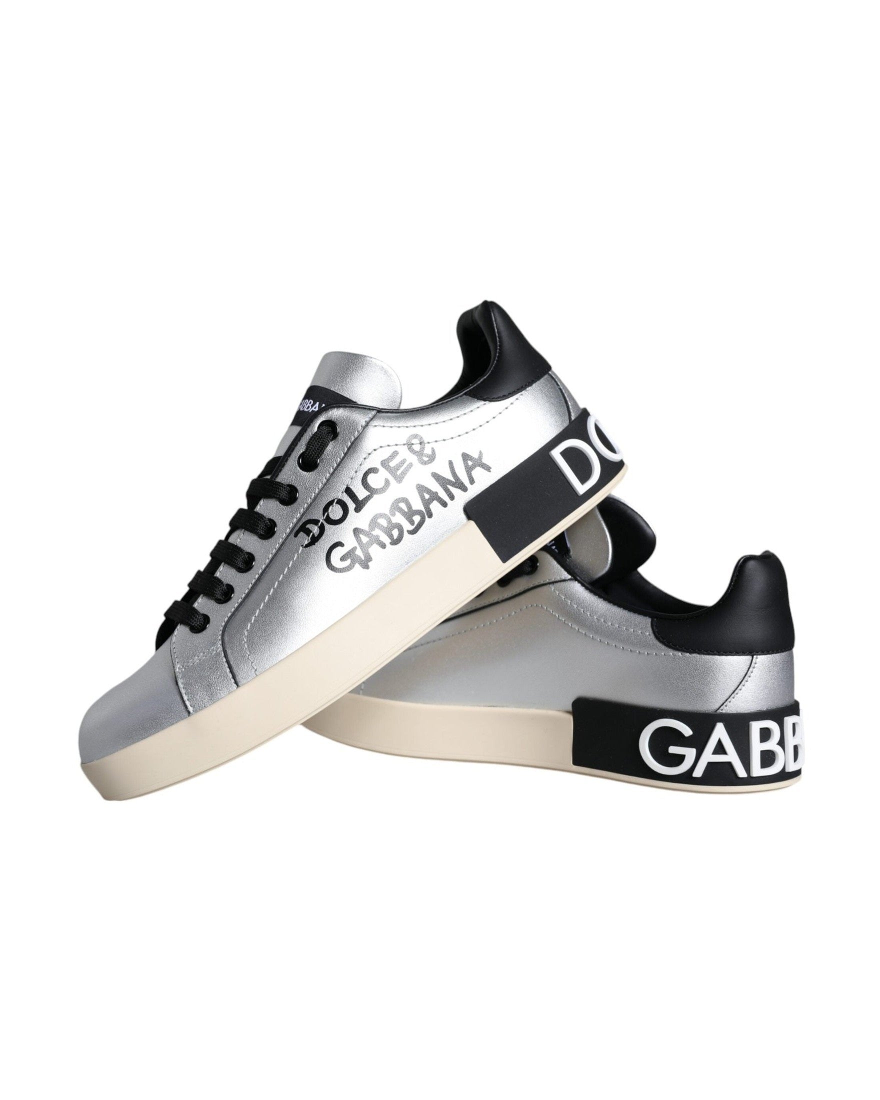 Dolce & Gabbana Silver Portofino Calf Leather Sneakers Shoes Glam Steals