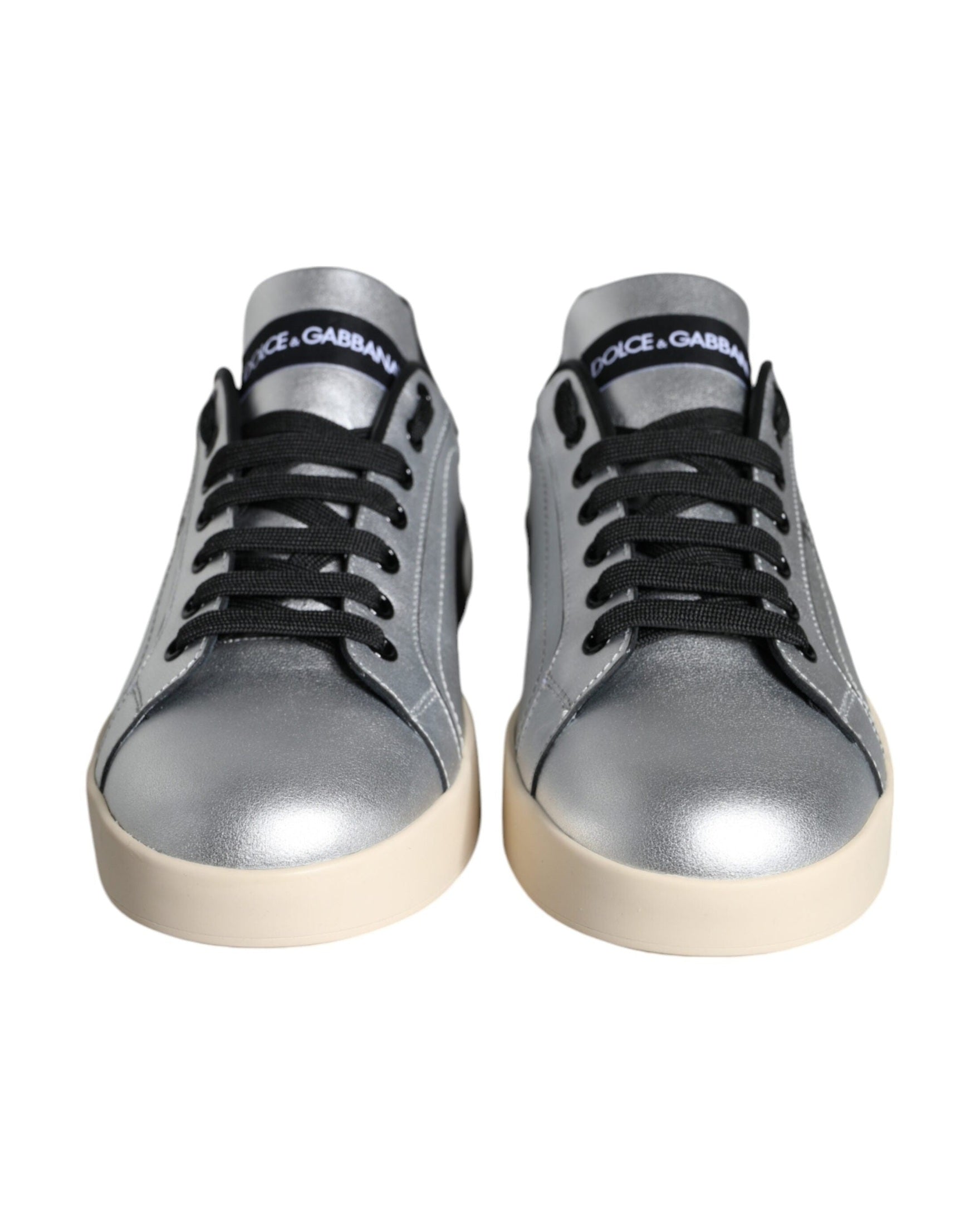 Dolce & Gabbana Silver Portofino Calf Leather Sneakers Shoes Glam Steals