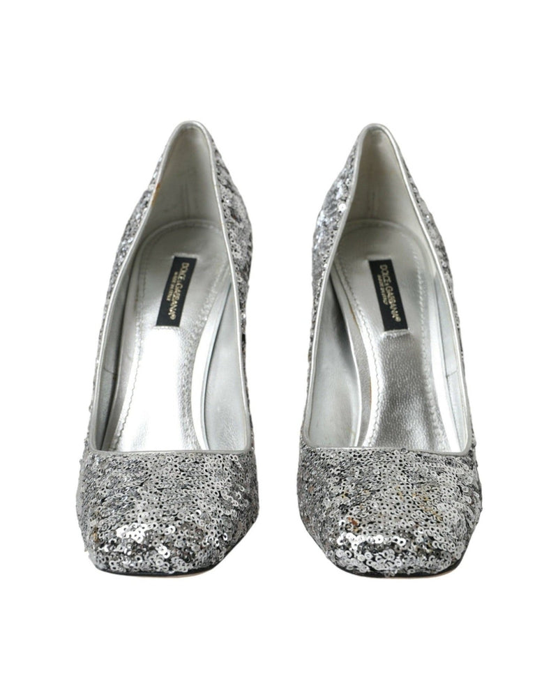 Dolce & Gabbana Silver Sequin Embellished Heels Pumps Shoes Heels