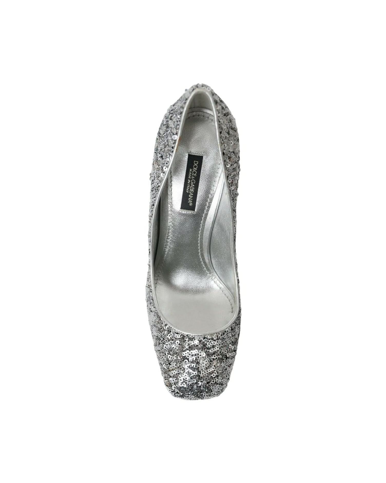 Dolce & Gabbana Silver Sequin Embellished Heels Pumps Shoes Heels