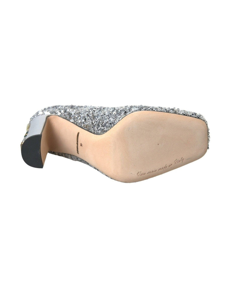Dolce & Gabbana Silver Sequin Embellished Heels Pumps Shoes Glam Steals