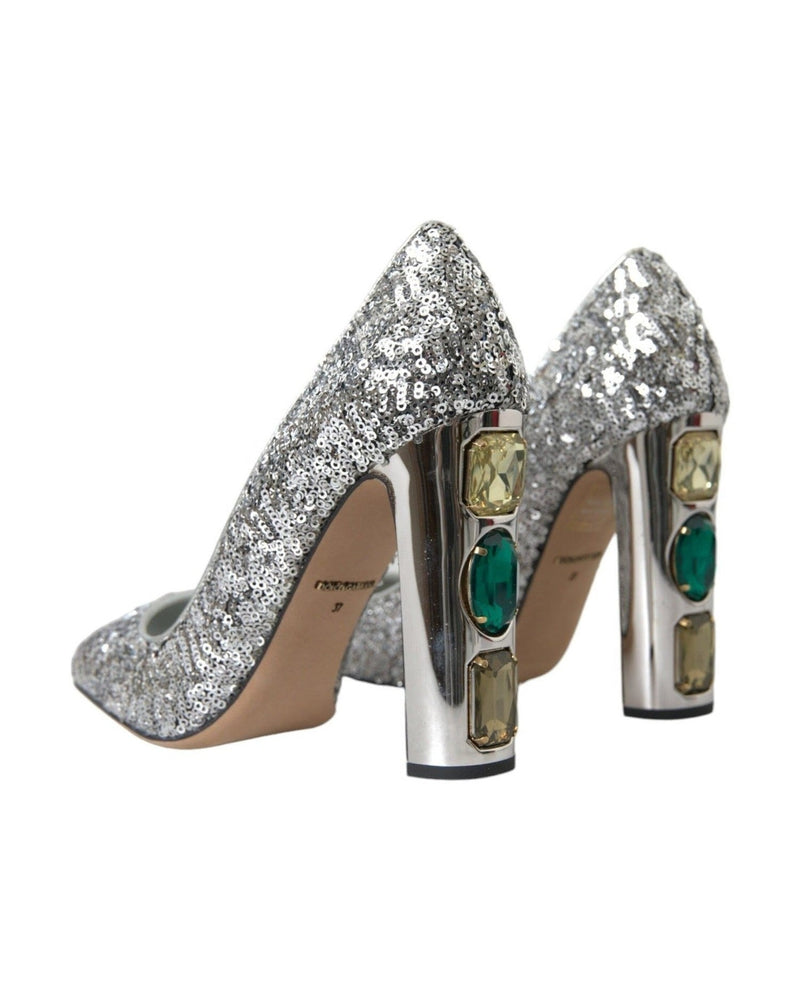 Dolce & Gabbana Silver Sequin Embellished Heels Pumps Shoes Glam Steals