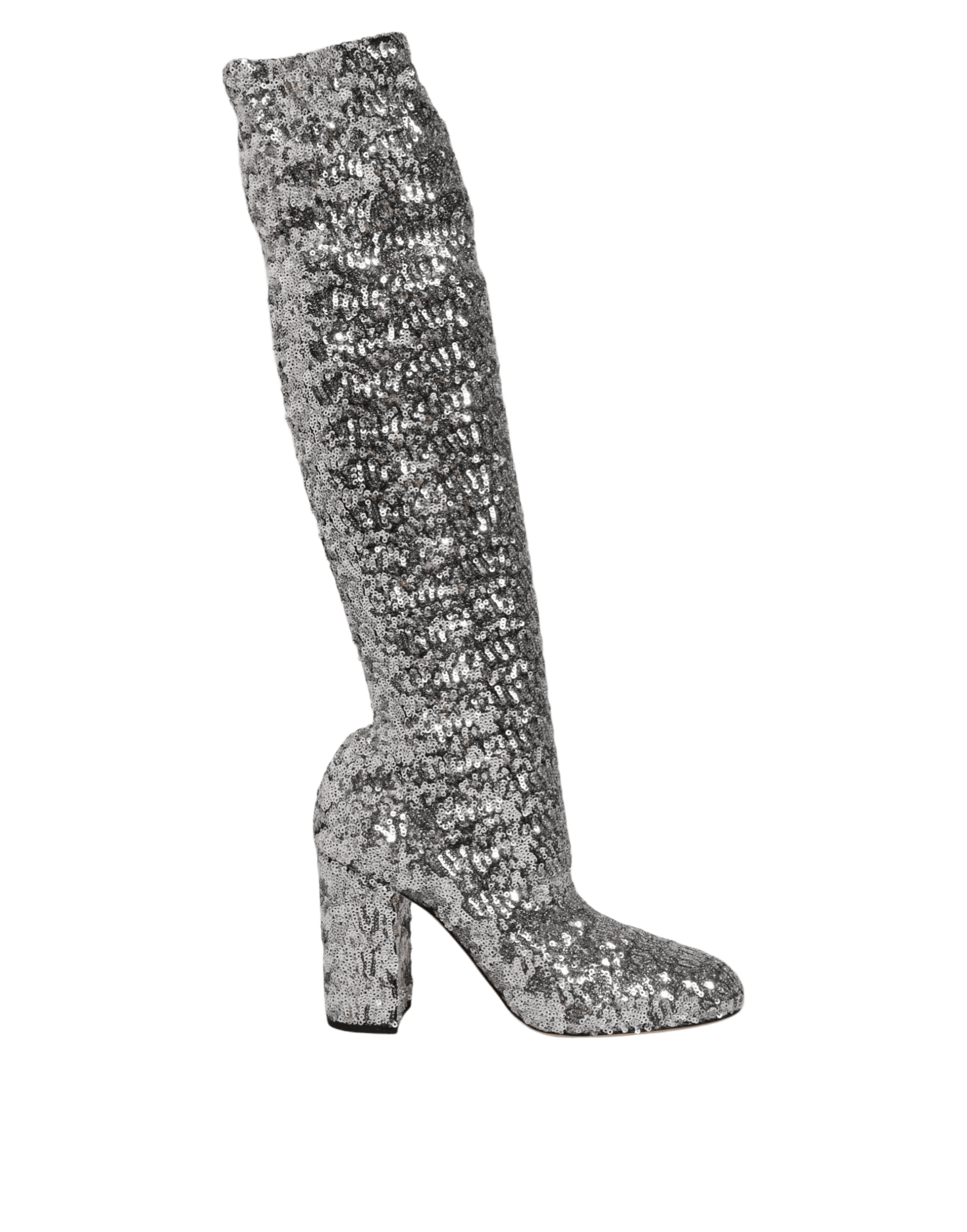 Dolce & Gabbana Silver Shoes Sequins Glitter High Heel Boot Glam Steals