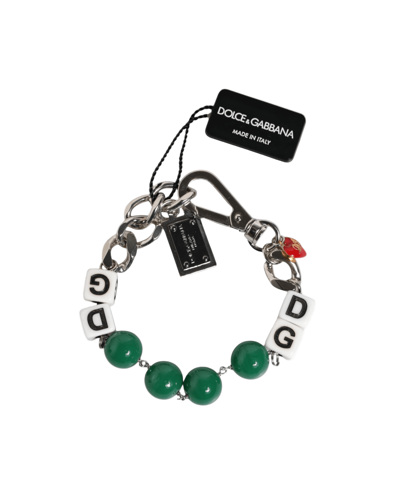 Dolce & Gabbana Silver Tone Brass Bead Dice Logo Embellish Charm Bracelet Glam Steals