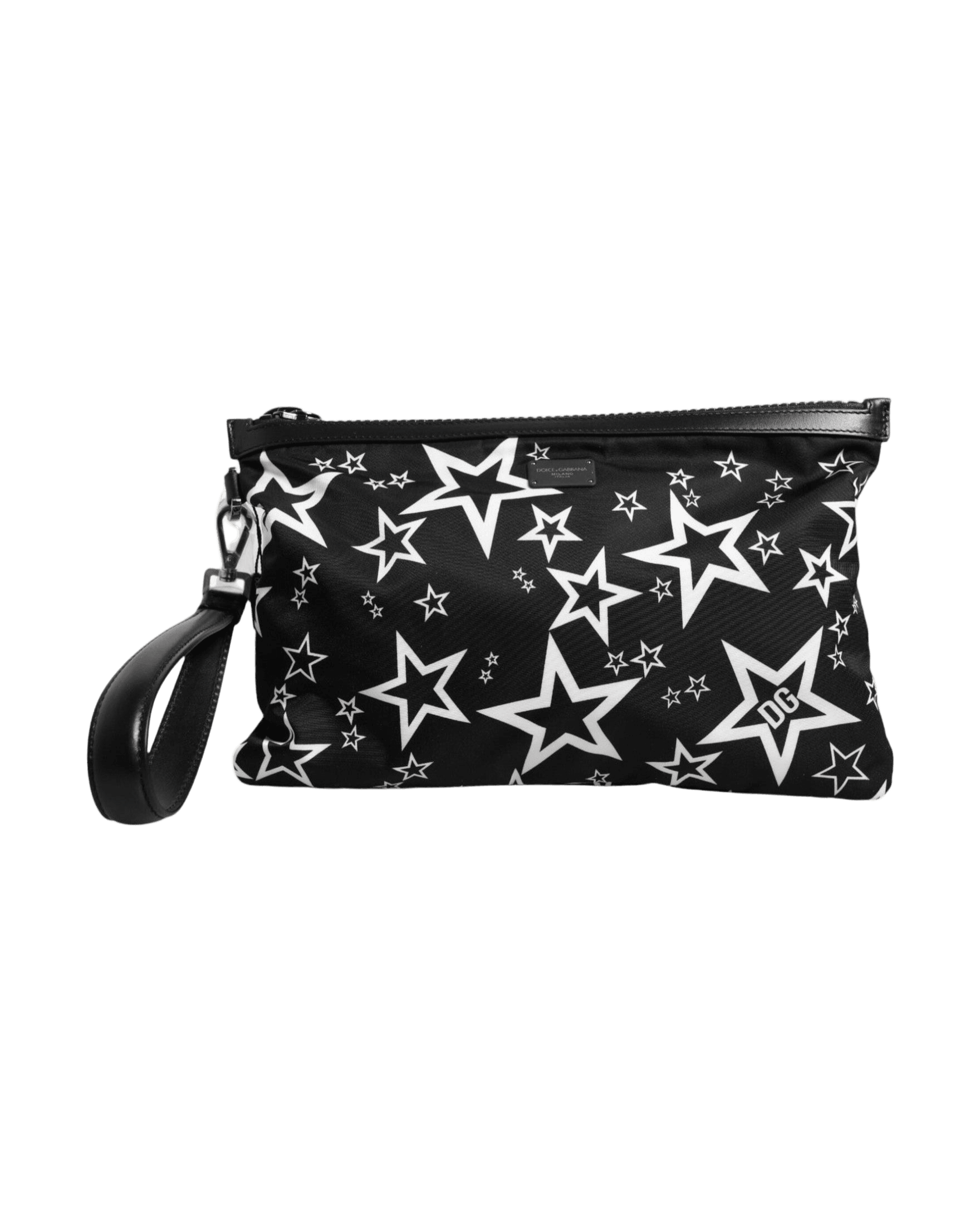 Dolce & Gabbana Stars Pattern Clutch Pouch Black White Bag Glam Steals