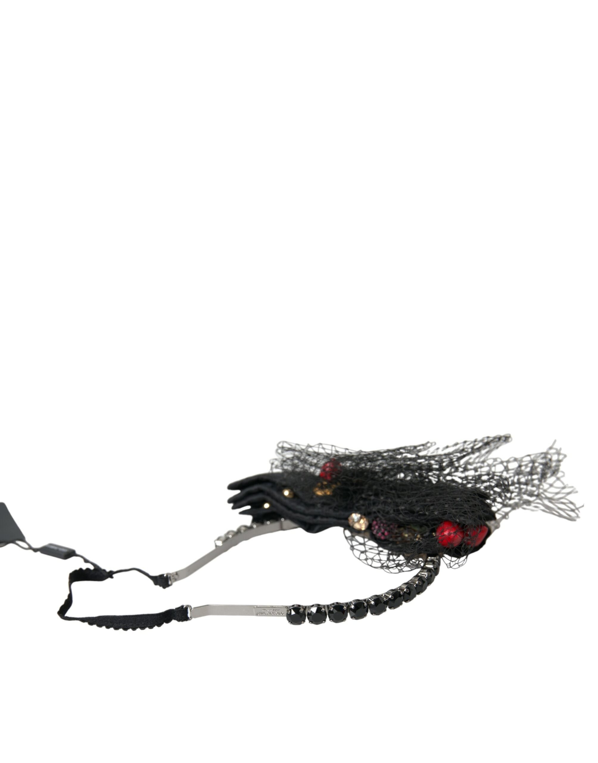 Dolce & Gabbana Strawberry Sicily Crystal Mesh Net Headband Black Diadem Glam Steals