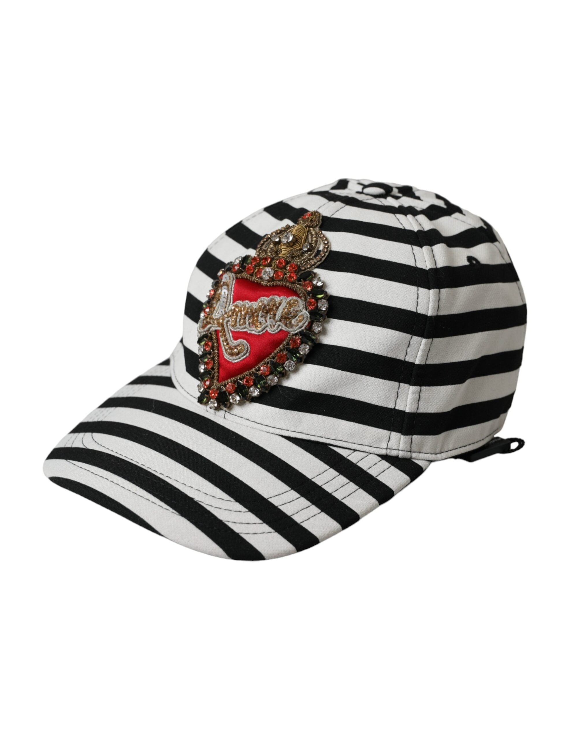 Dolce & Gabbana Stripe Amore Heart Applique Baseball Black White Hat Glam Steals