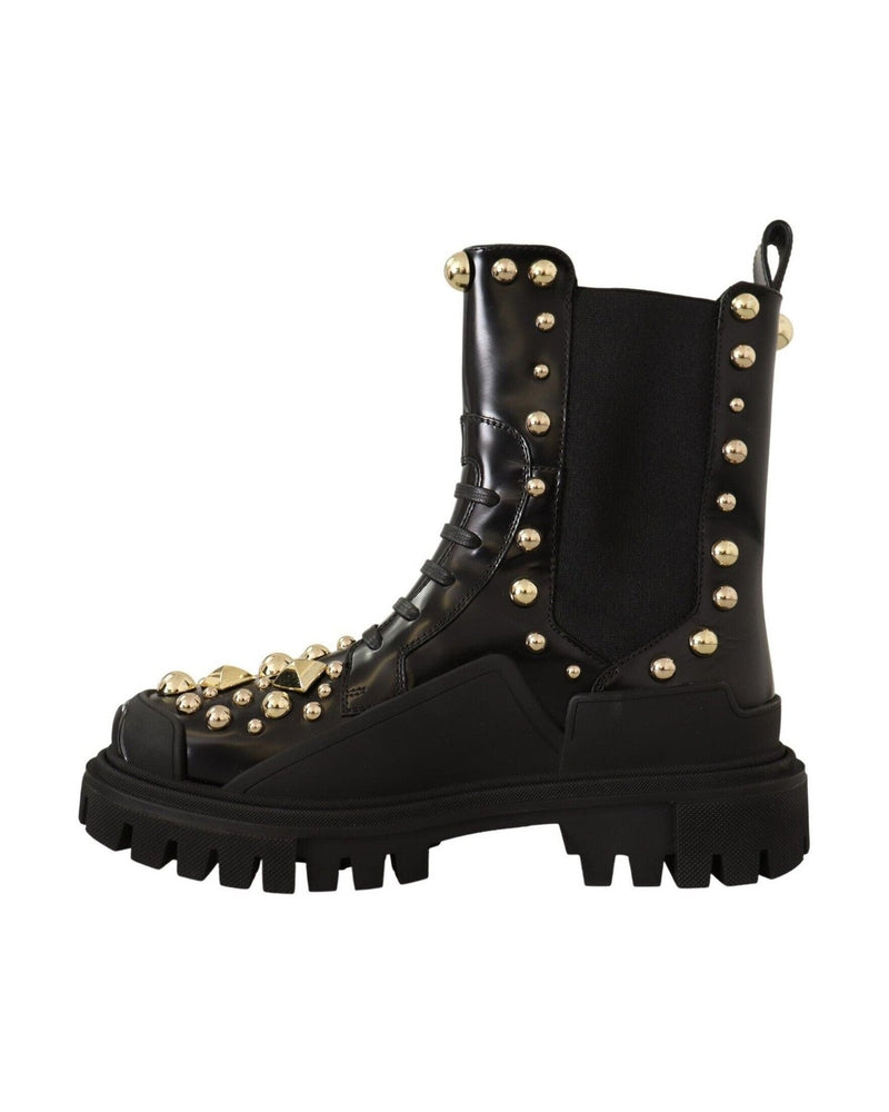 Dolce & Gabbana Studded Leather Combat Boots With Embroidery Glam Steals
