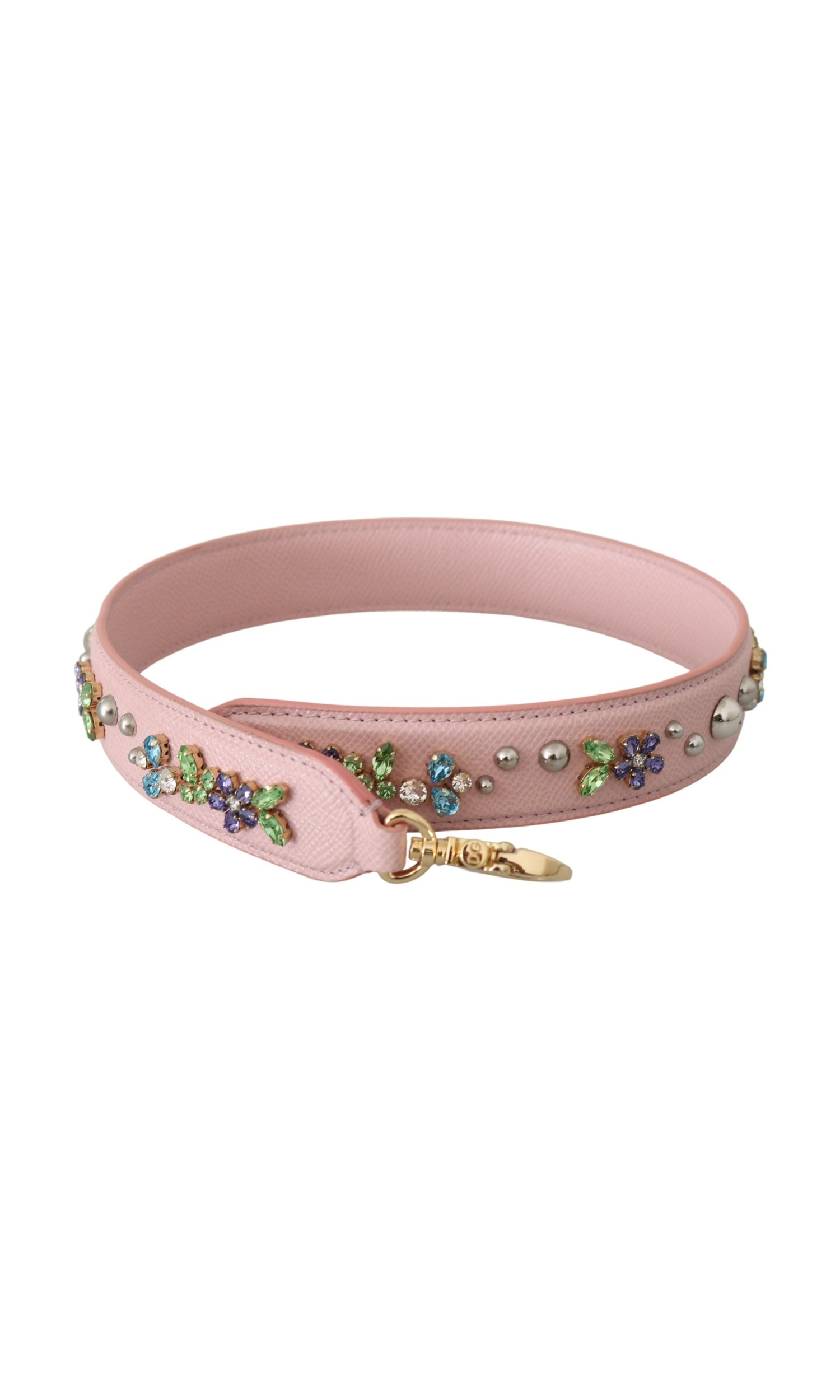 Dolce & Gabbana Stunning Crystal Studded Leather Pink Strap Glam Steals