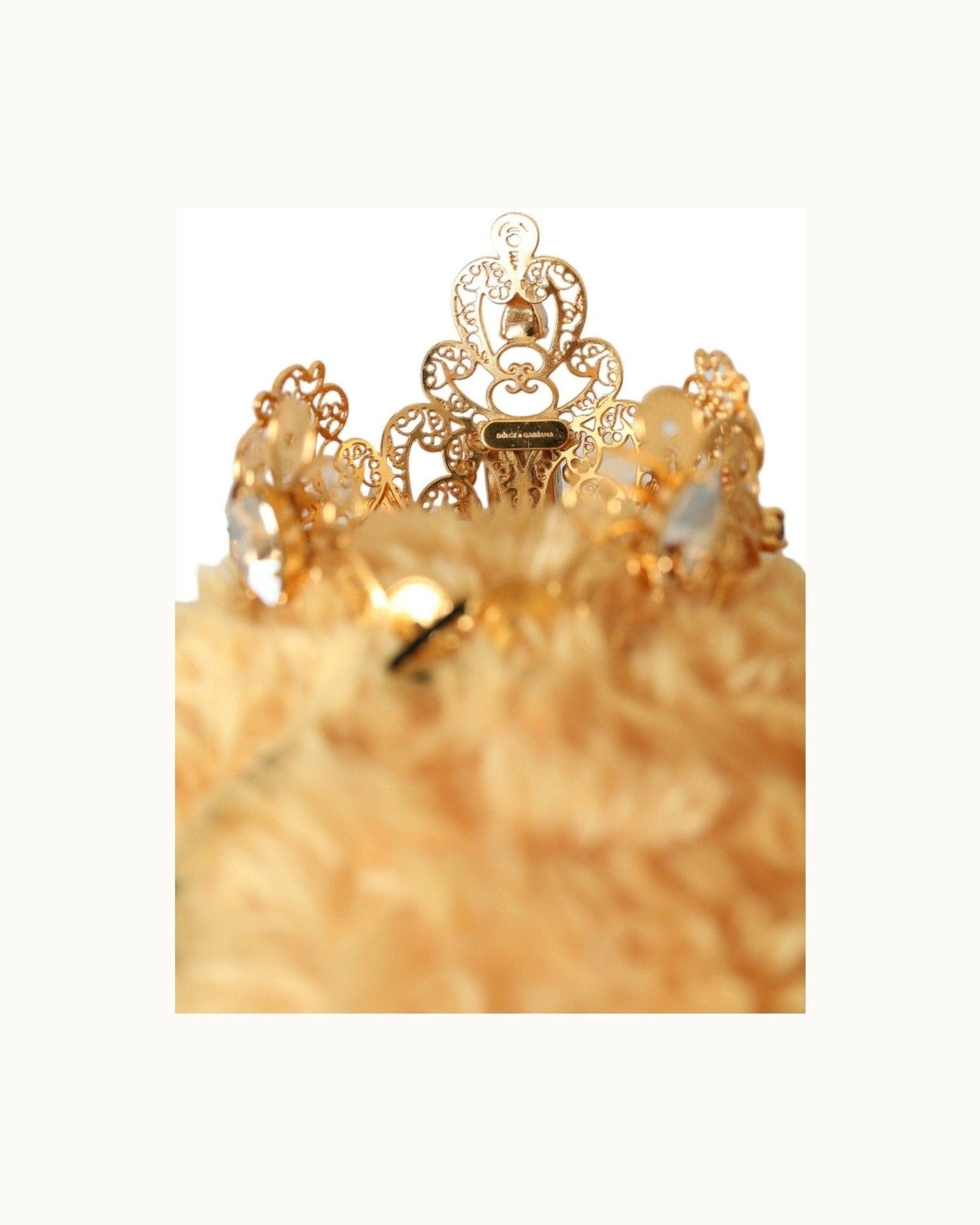 Dolce & Gabbana Teddy Bear Crystal Crown Hair Band Brown Gold Diadem Glam Steals