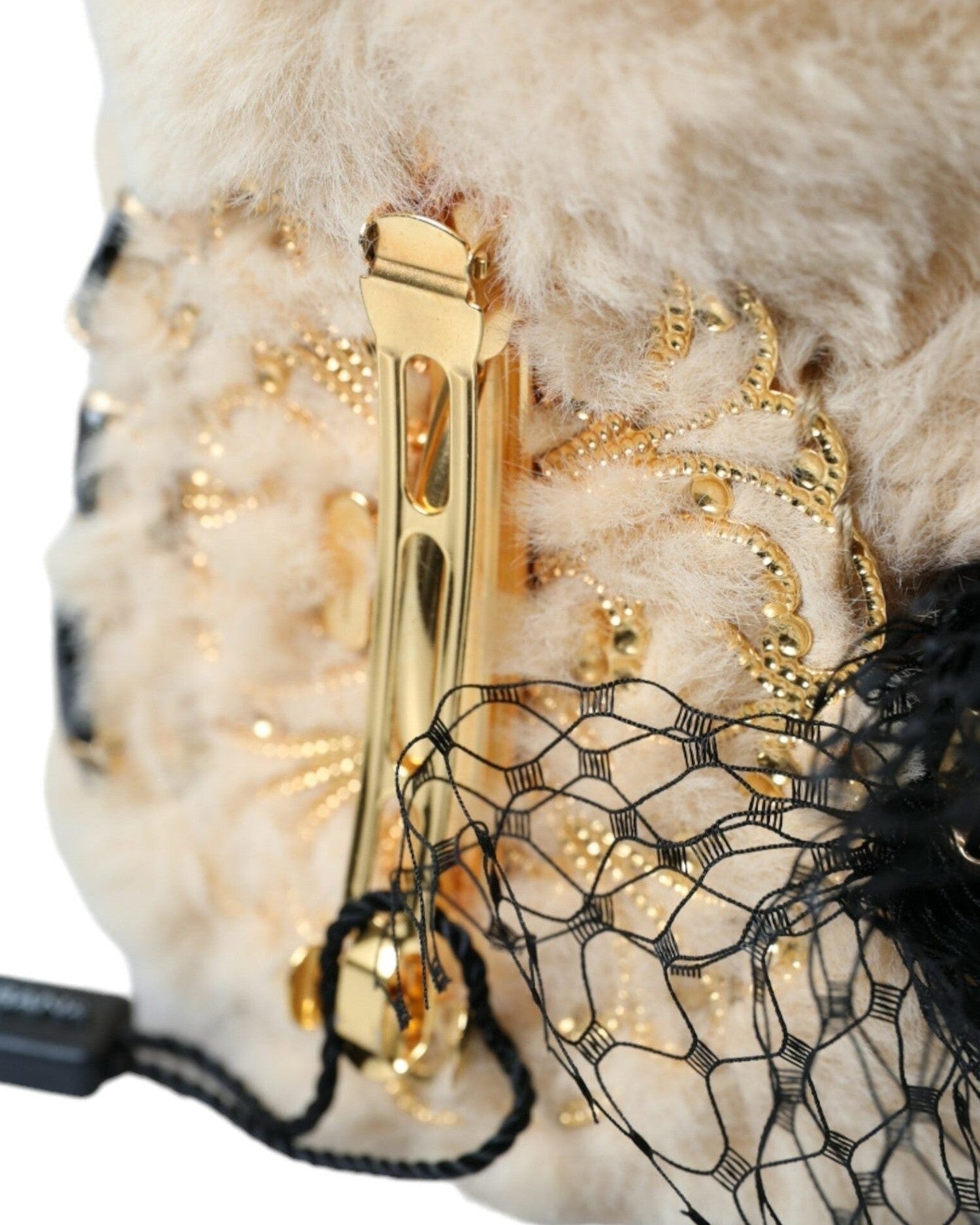 Dolce & Gabbana Teddy Bear Mesh Net Band Hair Beige Clip Glam Steals
