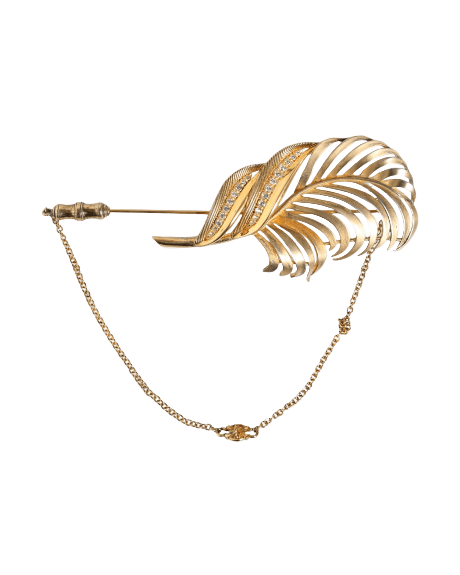 Dolce & Gabbana Tone 925 Sterling Leaf Crystal Chain Gold Silver Brooch Glam Steals