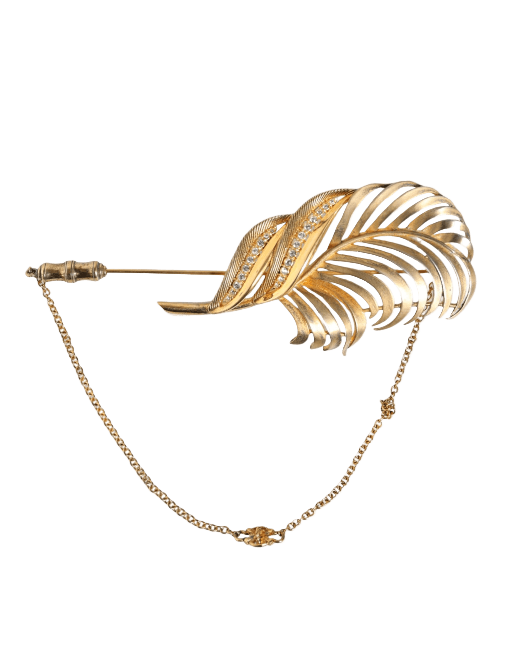 Dolce & Gabbana Tone 925 Sterling Leaf Crystal Chain Gold Silver Brooch Glam Steals