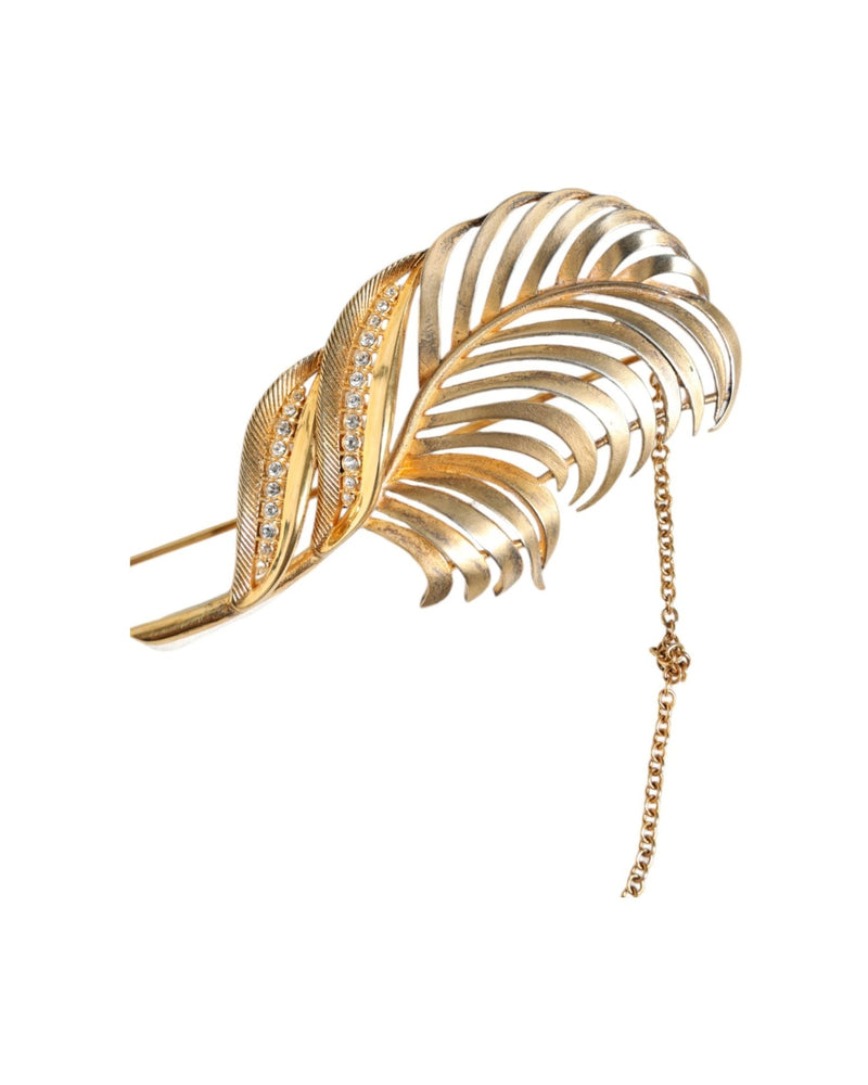 Dolce & Gabbana Tone 925 Sterling Leaf Crystal Chain Gold Silver Brooch Glam Steals