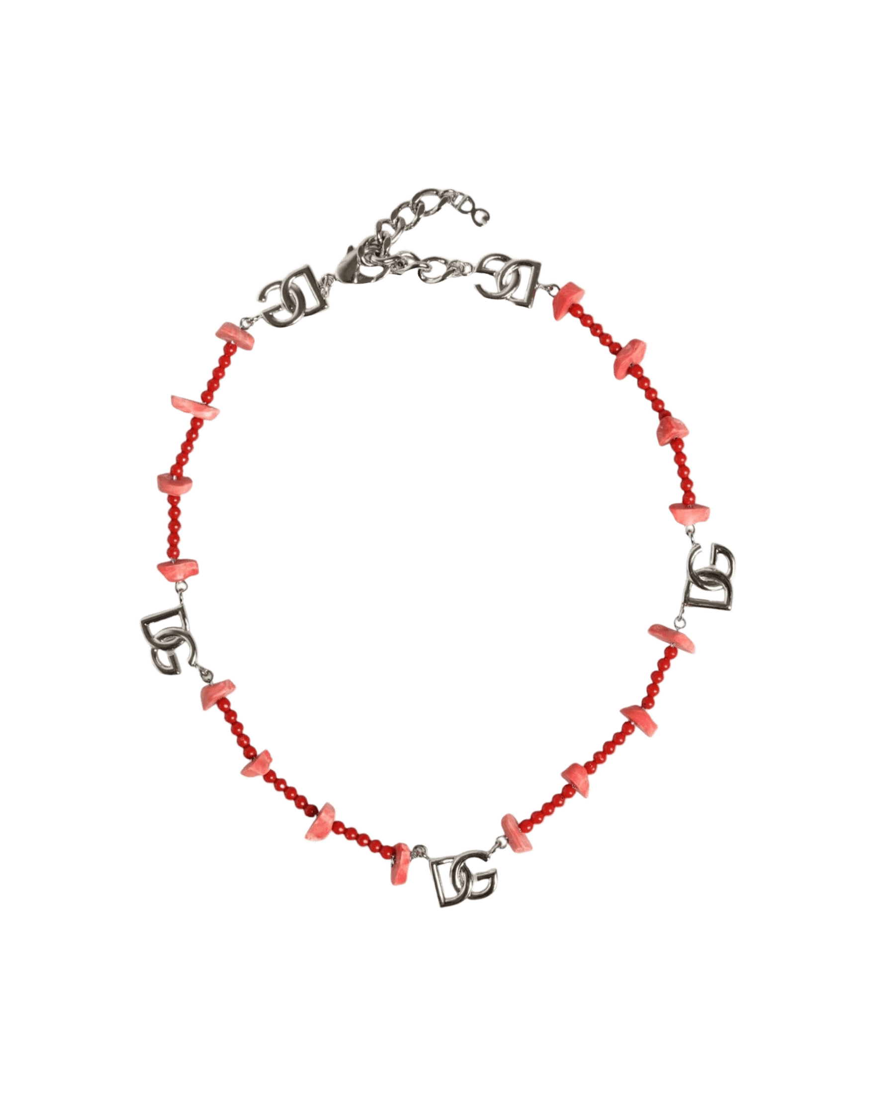 Dolce & Gabbana Tone Brass Beaded Resin Dg Logo Chain Silver Necklace Glam Steals