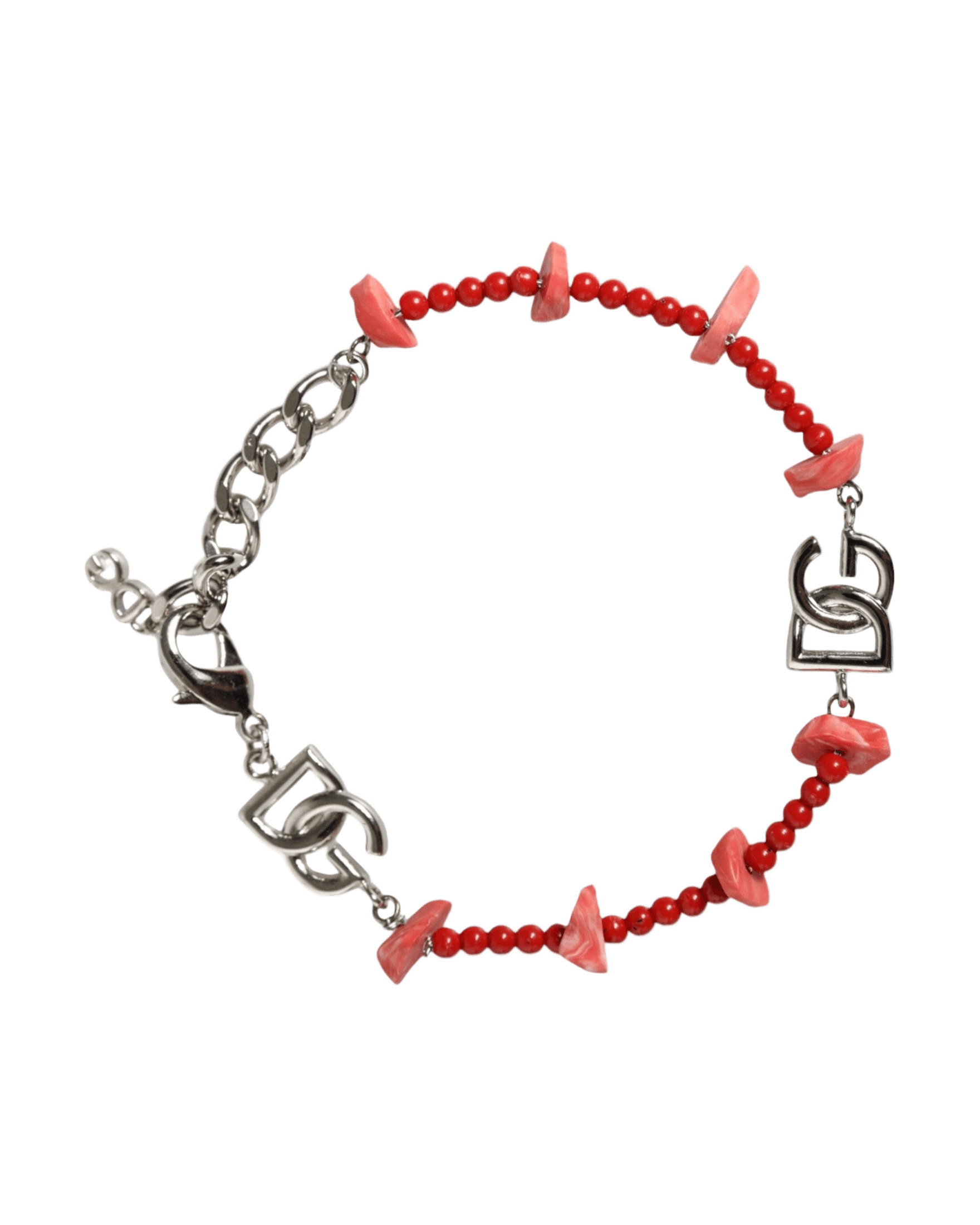 Dolce & Gabbana Tone Brass Beaded Resin Dg Logo Chain Silver Bracelet Glam Steals