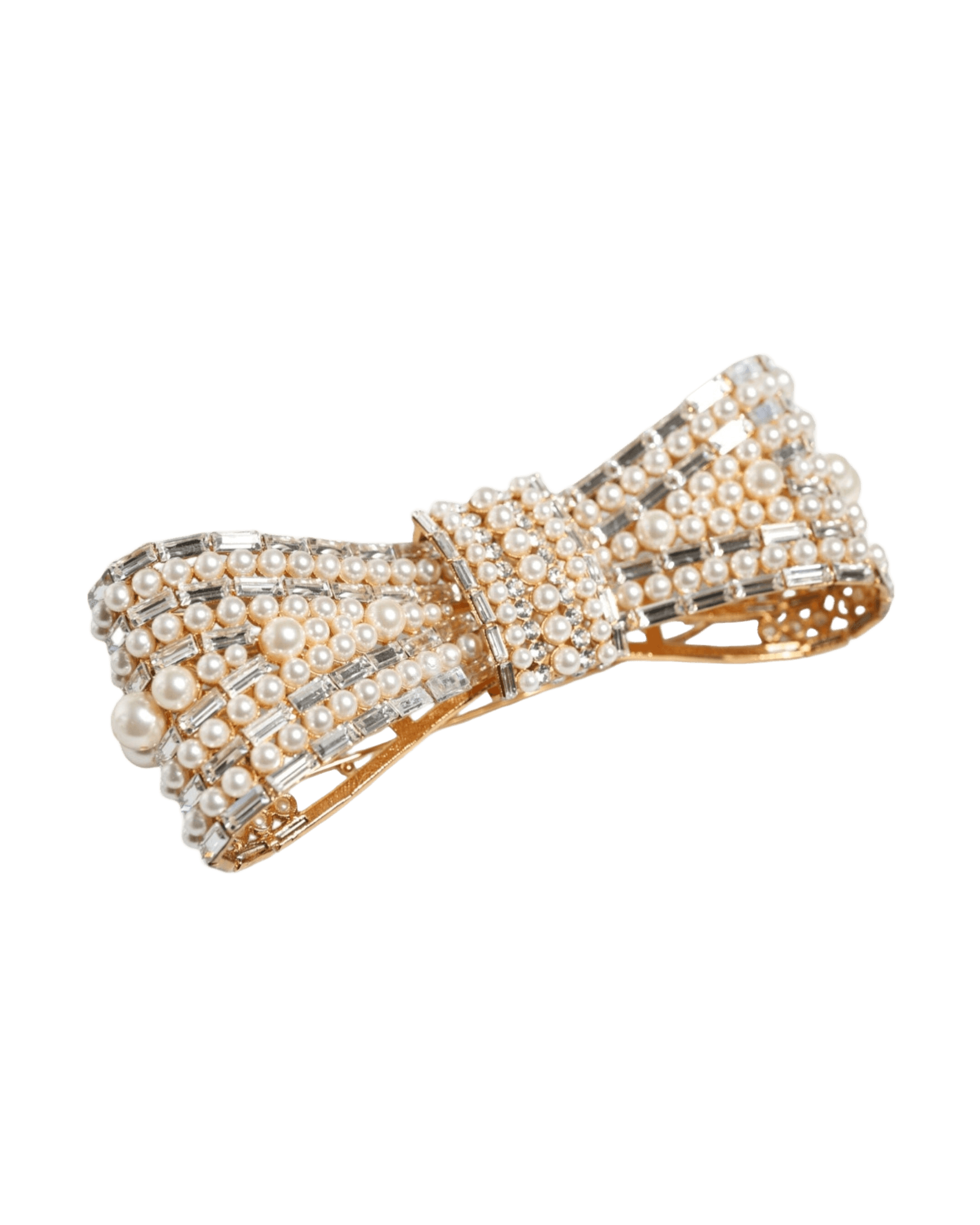 Dolce & Gabbana Tone Brass Bow Crystal Fauxpearl Embellished Gold Brooch Glam Steals