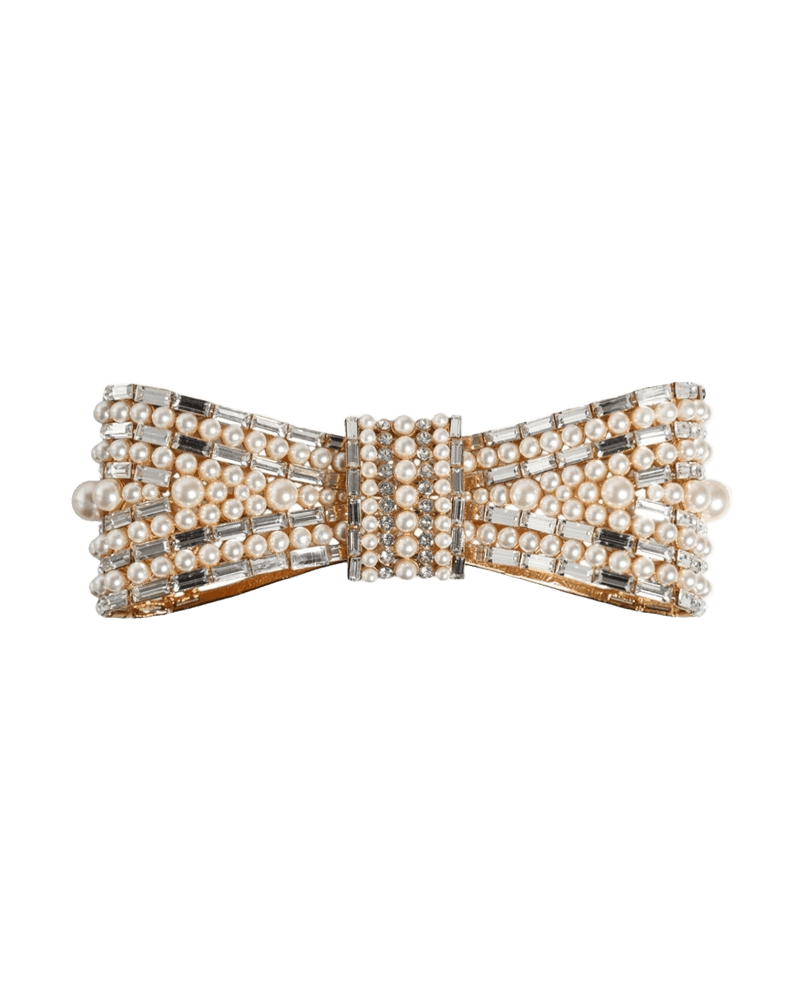 Dolce & Gold Gabbana Tone Brass Bow Crystal Fauxpearl Embellished Brooch Glam Steals