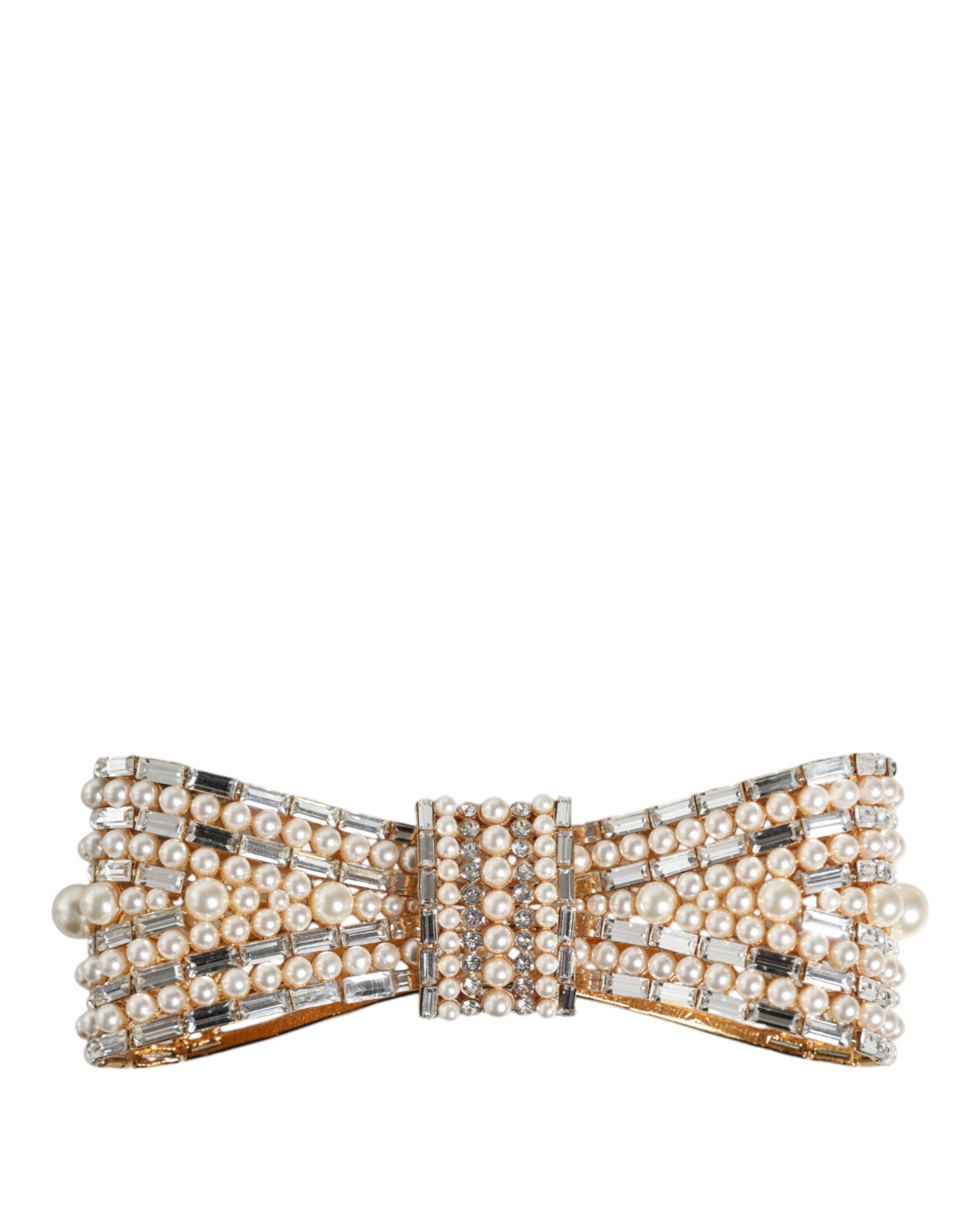 Dolce & Gabbana Tone Brass Bow Crystal Fauxpearl Embellished Gold Brooch Glam Steals