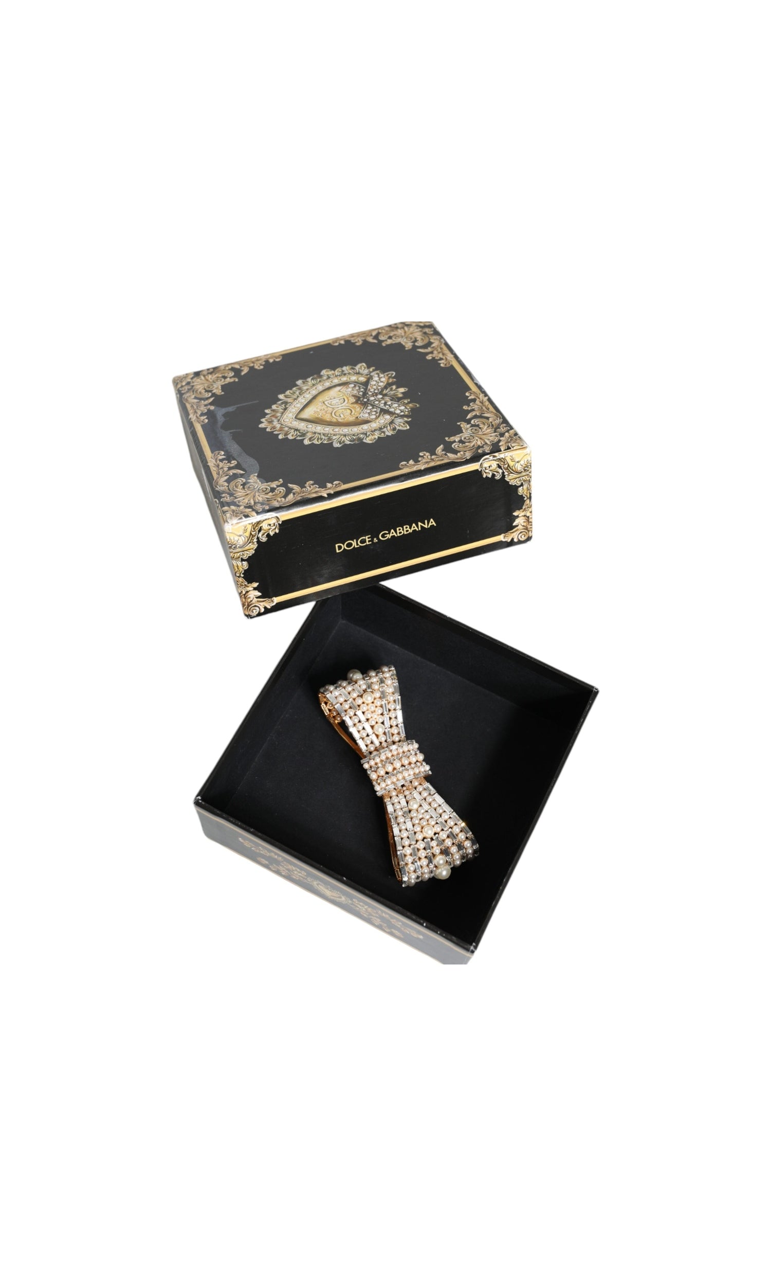 Dolce & Gabbana Tone Brass Bow Crystal Fauxpearl Embellished Gold Brooch Glam Steals