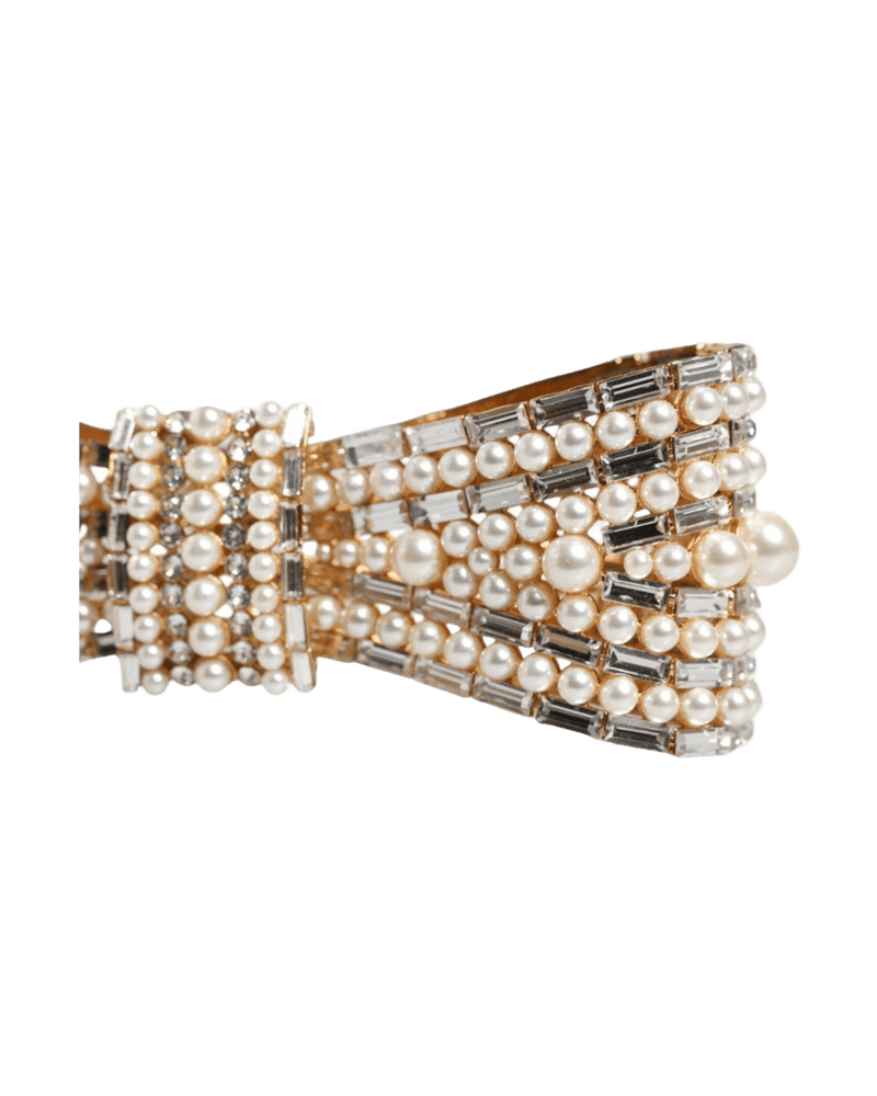 Dolce & Gold Gabbana Tone Brass Bow Crystal Fauxpearl Embellished Brooch Glam Steals