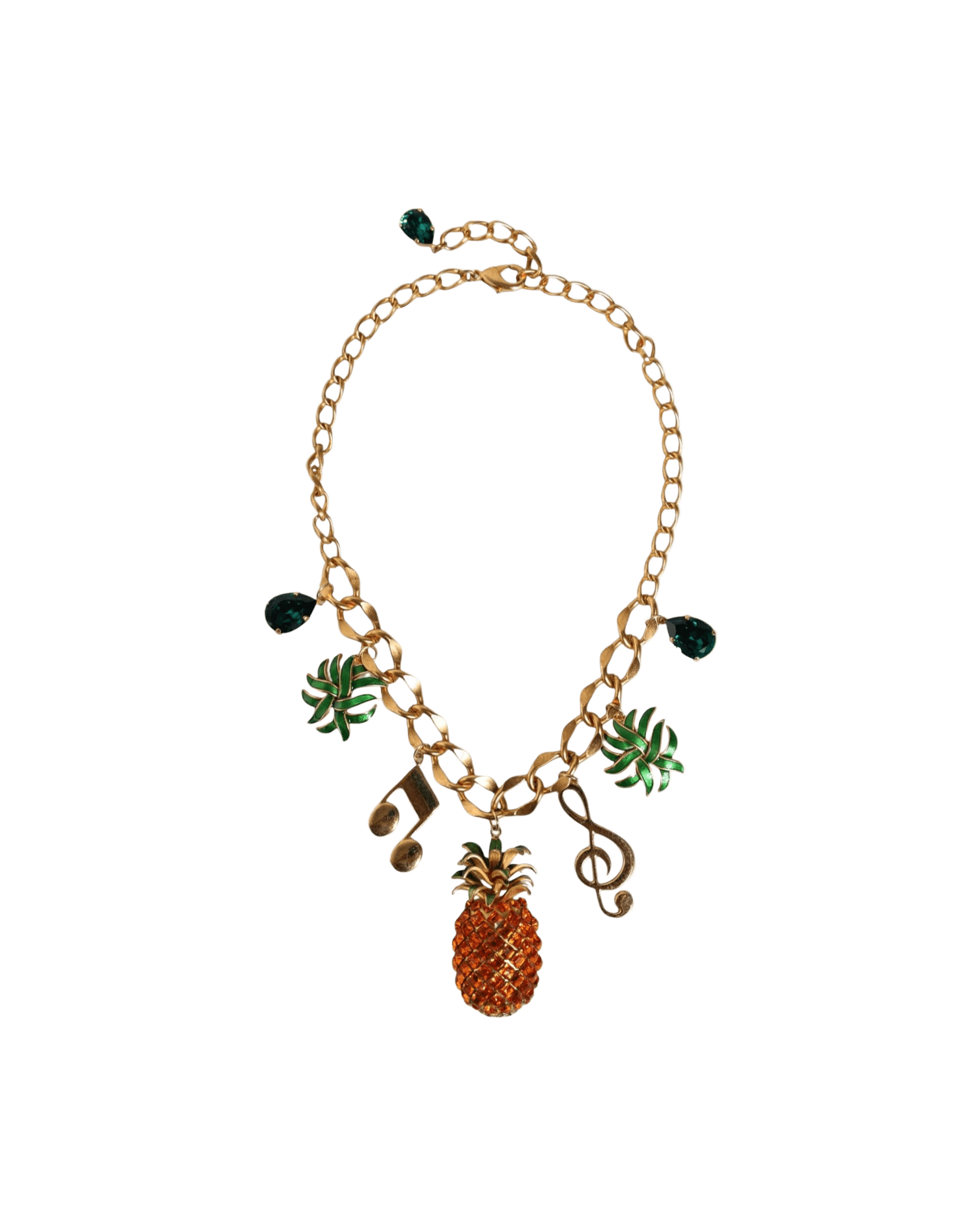 Dolce & Gabbana Tone Brass Chain Pineapple Crystal Musical Gold Necklace Glam Steals