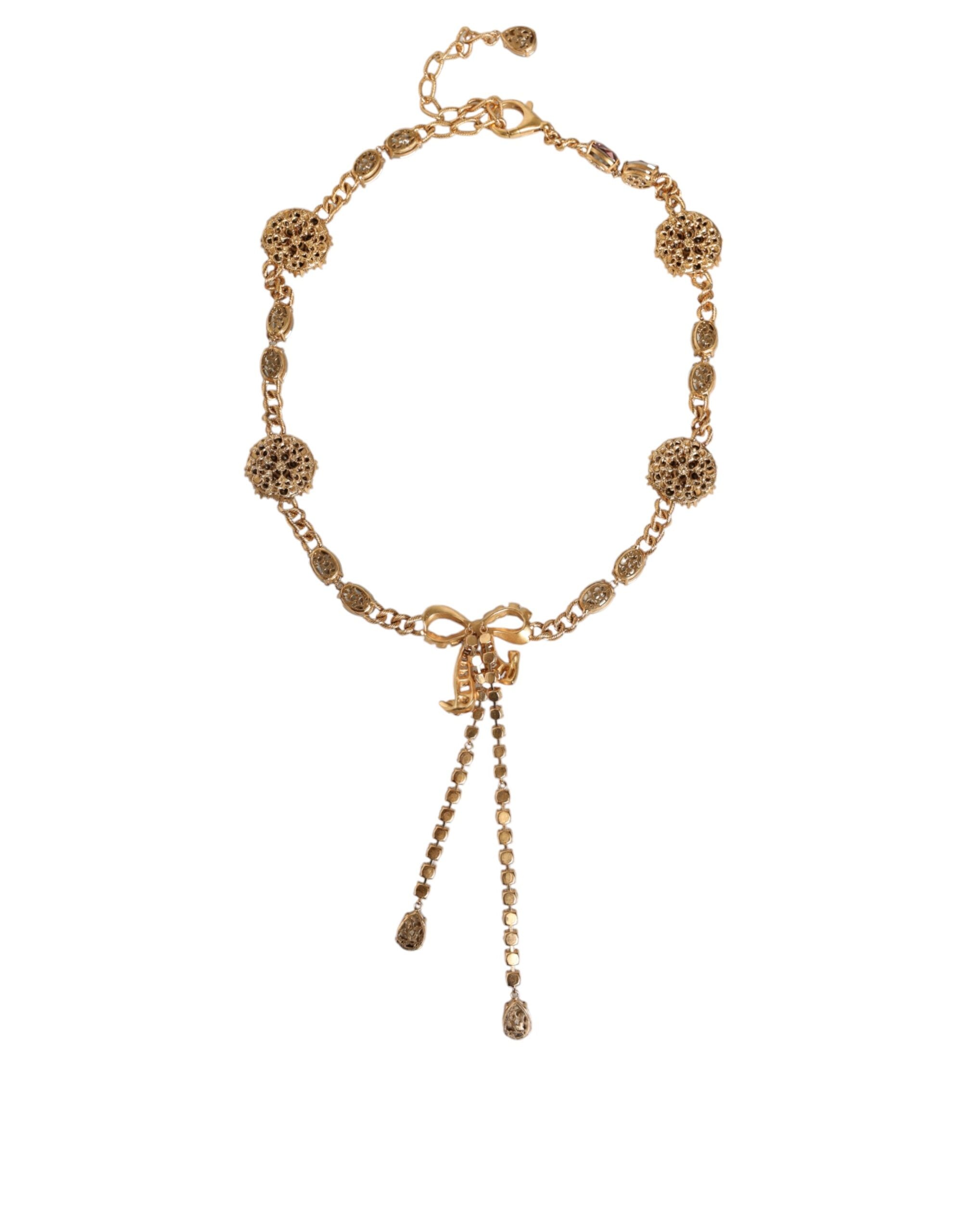 Dolce & Gabbana Tone Brass Crystal Embellished Gold Belt Glam Steals