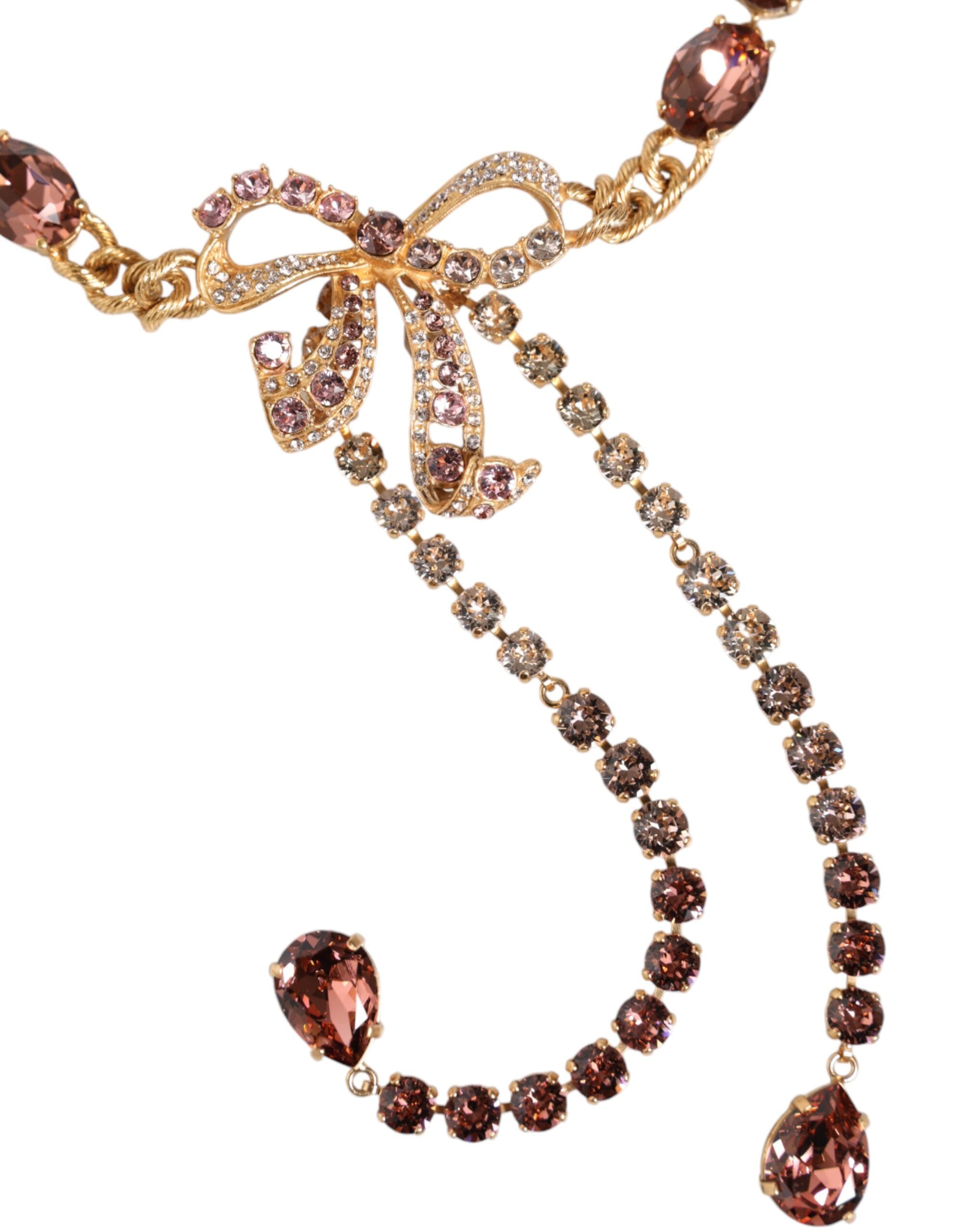Dolce & Gabbana Tone Brass Crystal Embellished Waist Chain Gold Belt Glam Steals
