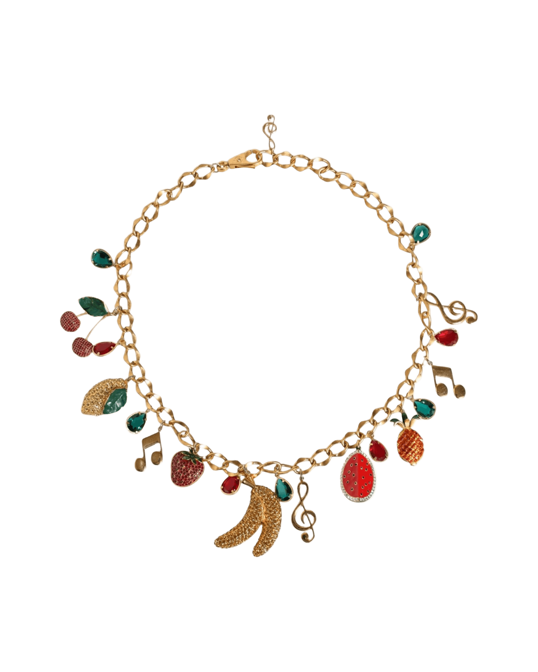 Dolce & Gabbana Tone Brass Fruity Crystal Embellished Waist Chain Gold Belt Glam Steals