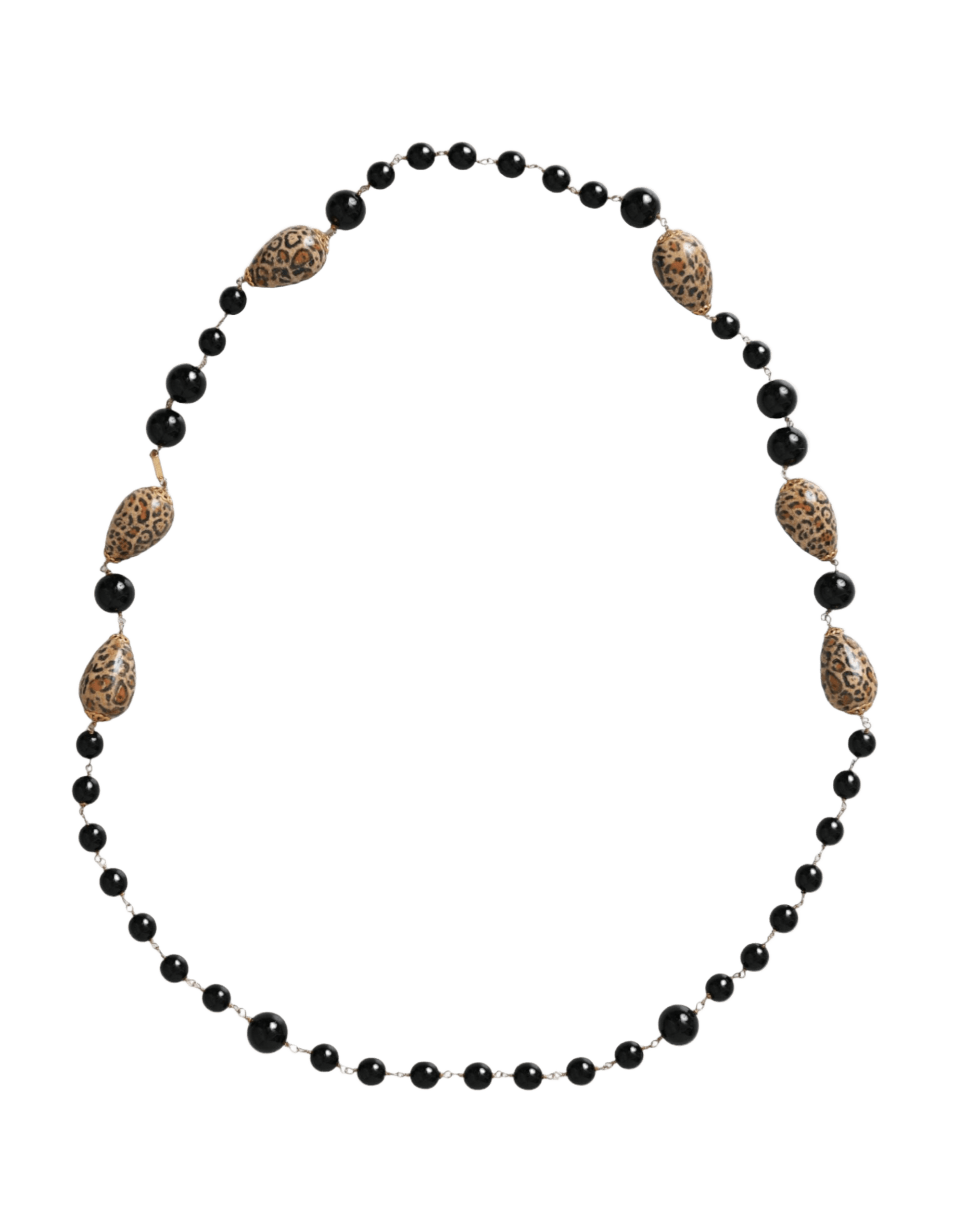 Dolce & Gabbana Tone Brass Printed Beaded Long Chain Gold Black Necklace Glam Steals