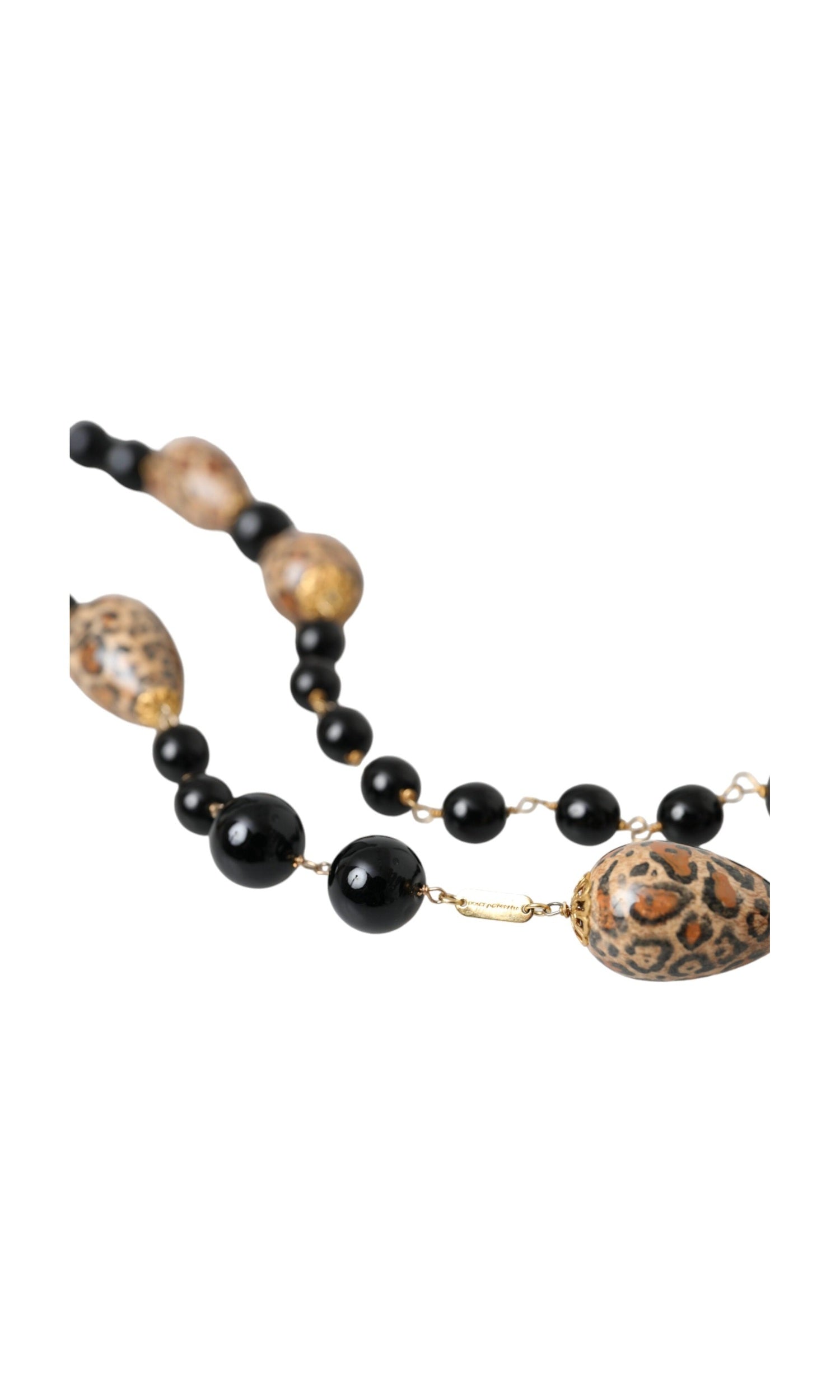 Dolce & Gabbana Tone Brass Printed Beaded Long Chain Gold Black Necklace Glam Steals