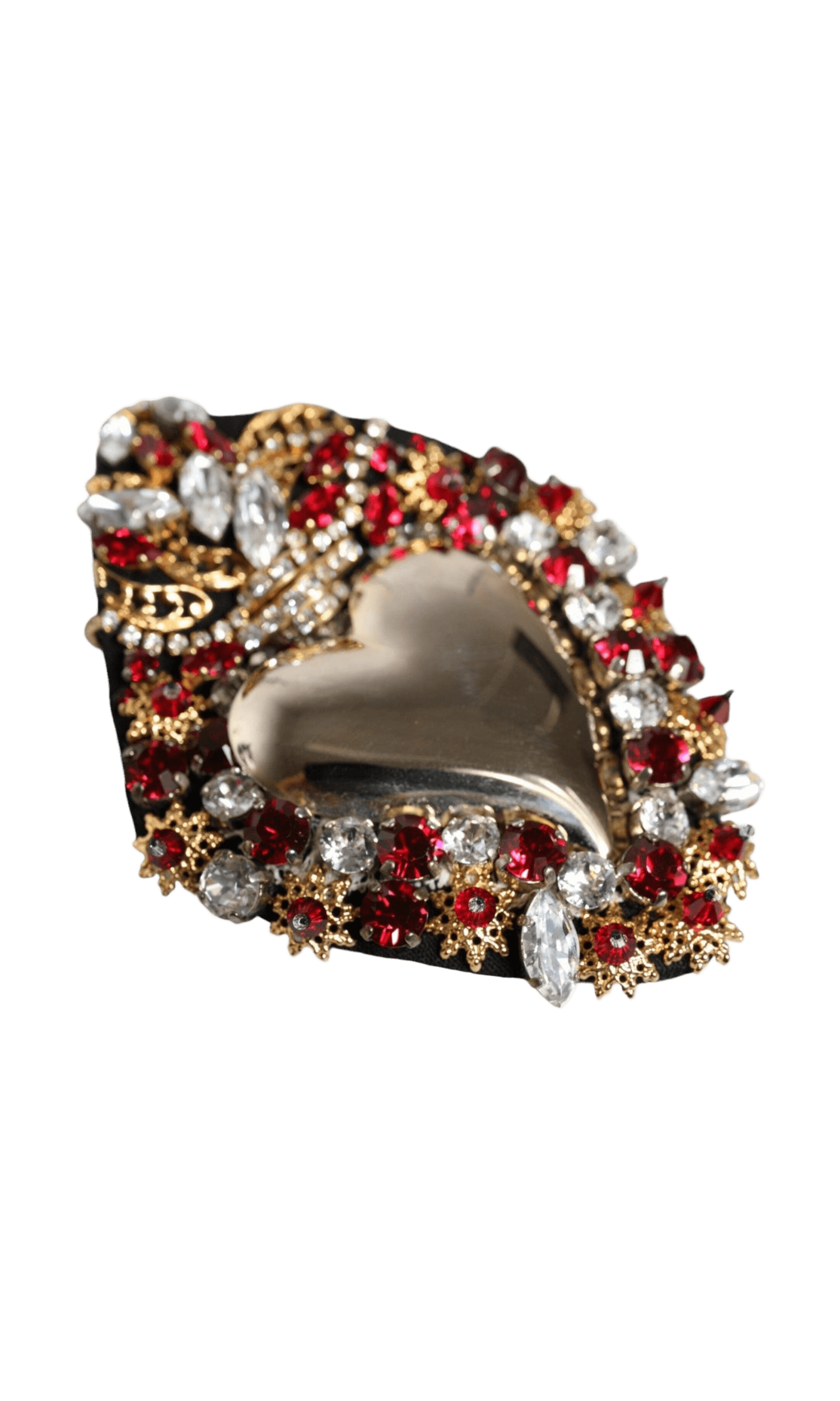 Dolce & Gabbana Tone Brass Sacred Heart Crystal Embellished Gold Brooch Glam Steals