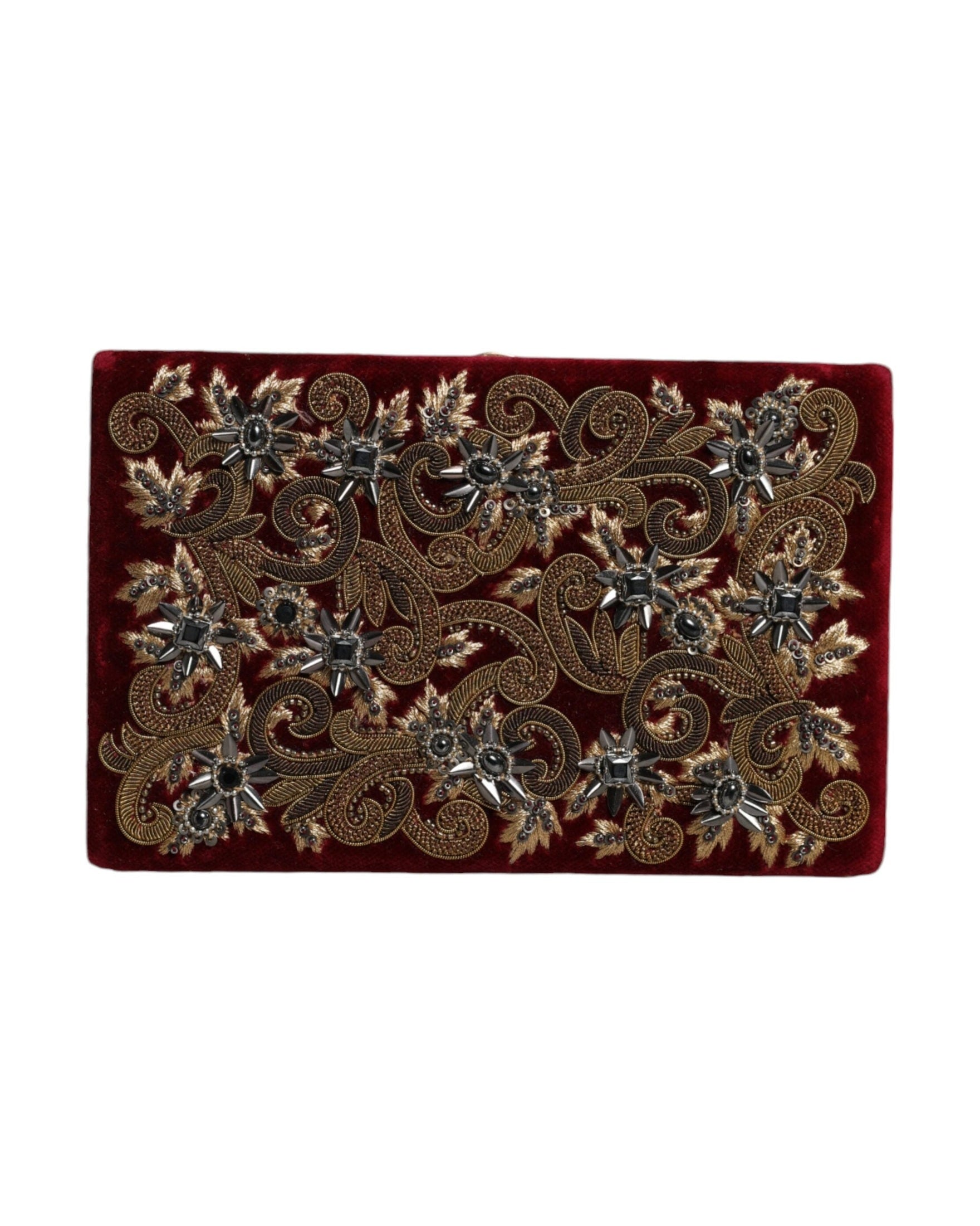 Dolce & Gabbana Velvet Frame Clutch Evening Party Purse Red Gold Bag Glam Steals