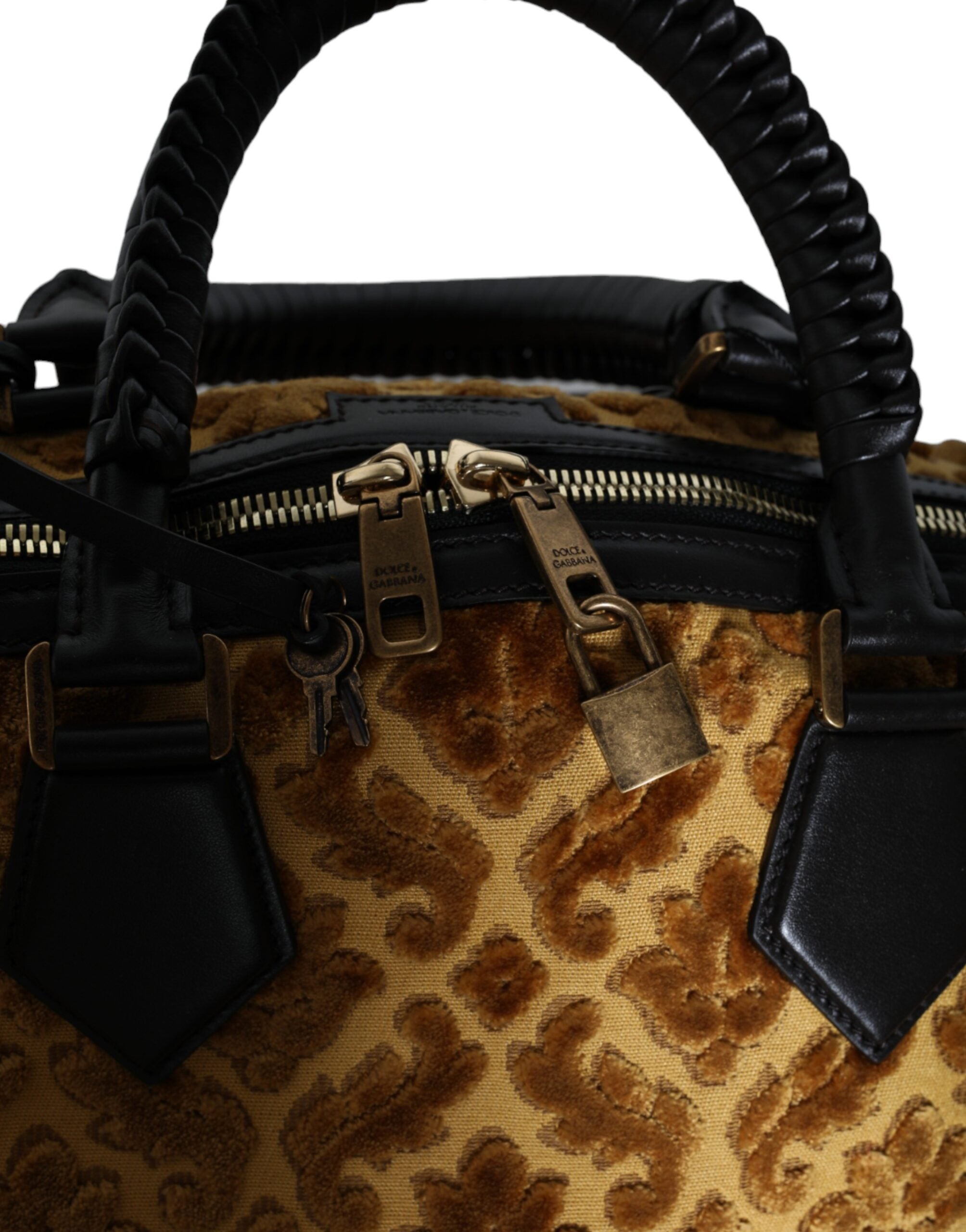 Dolce & Gabbana Velvet Top Handle Shoulder Duffle Women Beige Bag Glam Steals