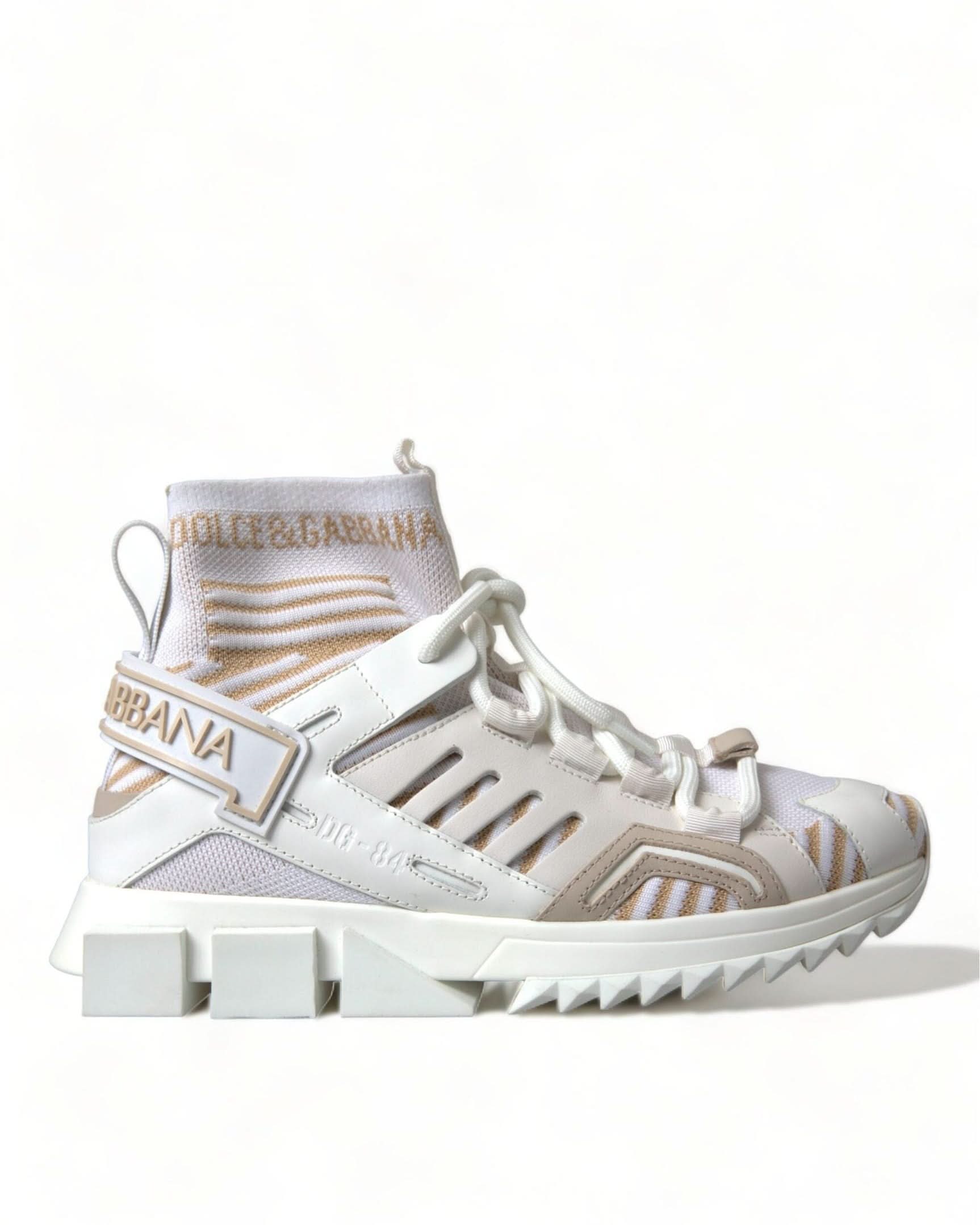 Dolce & Gabbana White Beige Sorrento Socks Sneakers Sneakers