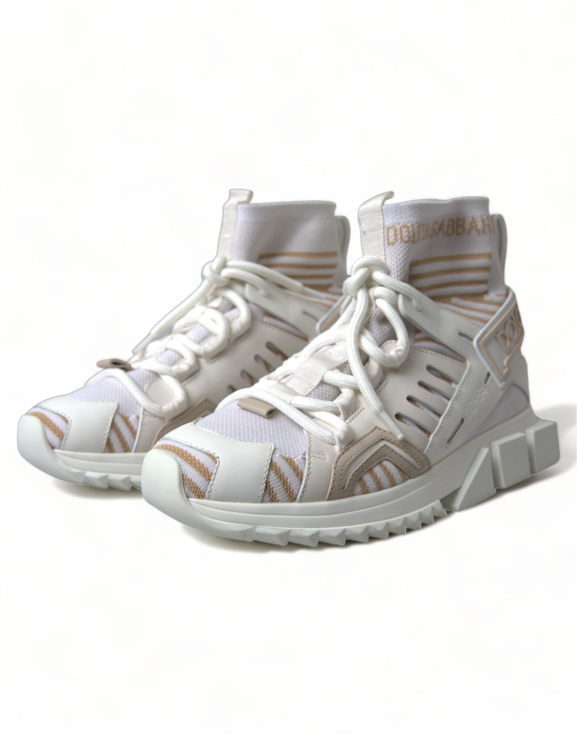 Dolce & Gabbana White Beige Sorrento Socks Sneakers Glam Steals