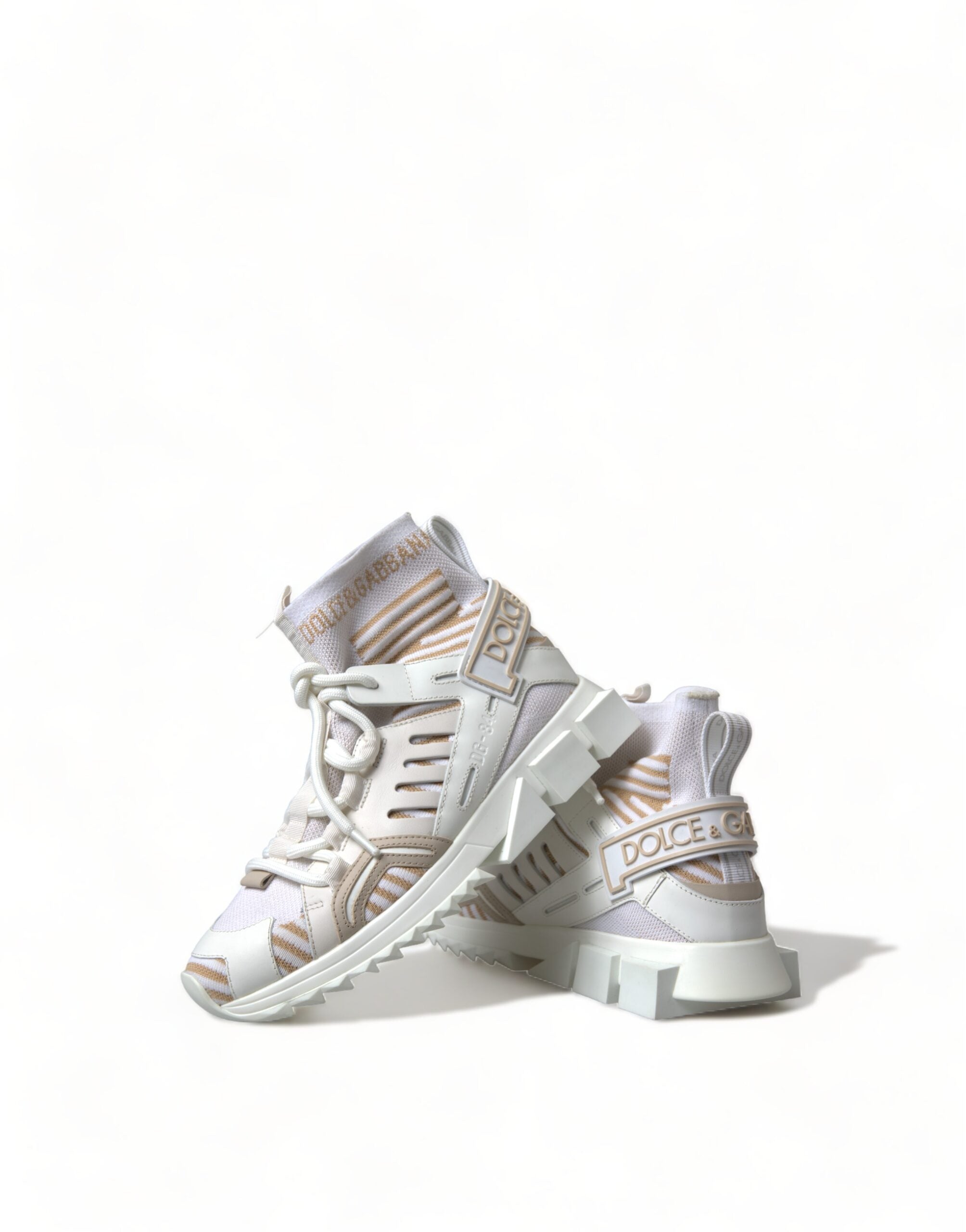 Dolce & Gabbana White Beige Sorrento Socks Sneakers Glam Steals