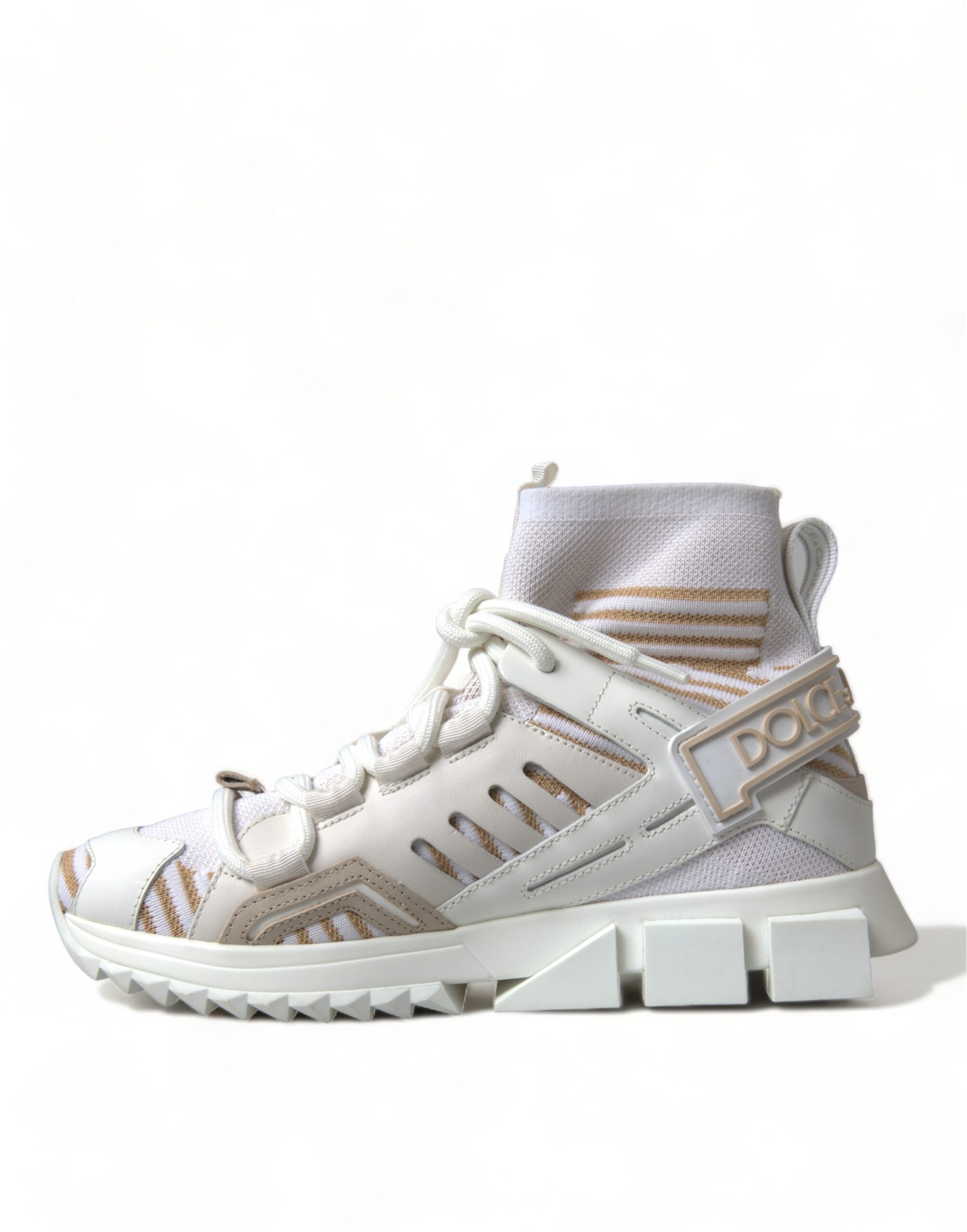 Dolce & Gabbana White Beige Sorrento Socks Sneakers Glam Steals