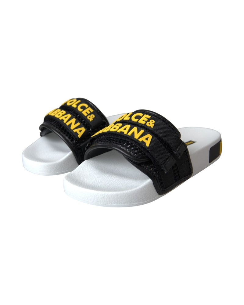 Dolce & Gabbana White Black Logo Beachwear Flats Sandals Shoes Glam Steals