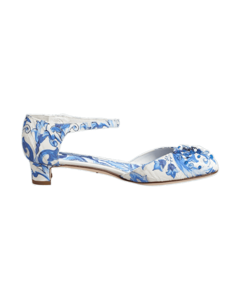 Dolce & Gabbana White Blue Floral Crystal Ankle Straps Shoes Glam Steals