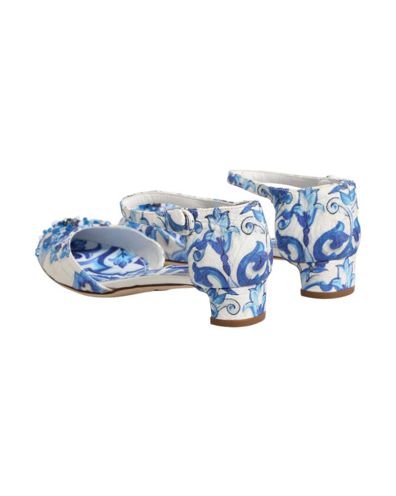 Dolce & Gabbana White Blue Floral Crystal Ankle Straps Shoes Glam Steals