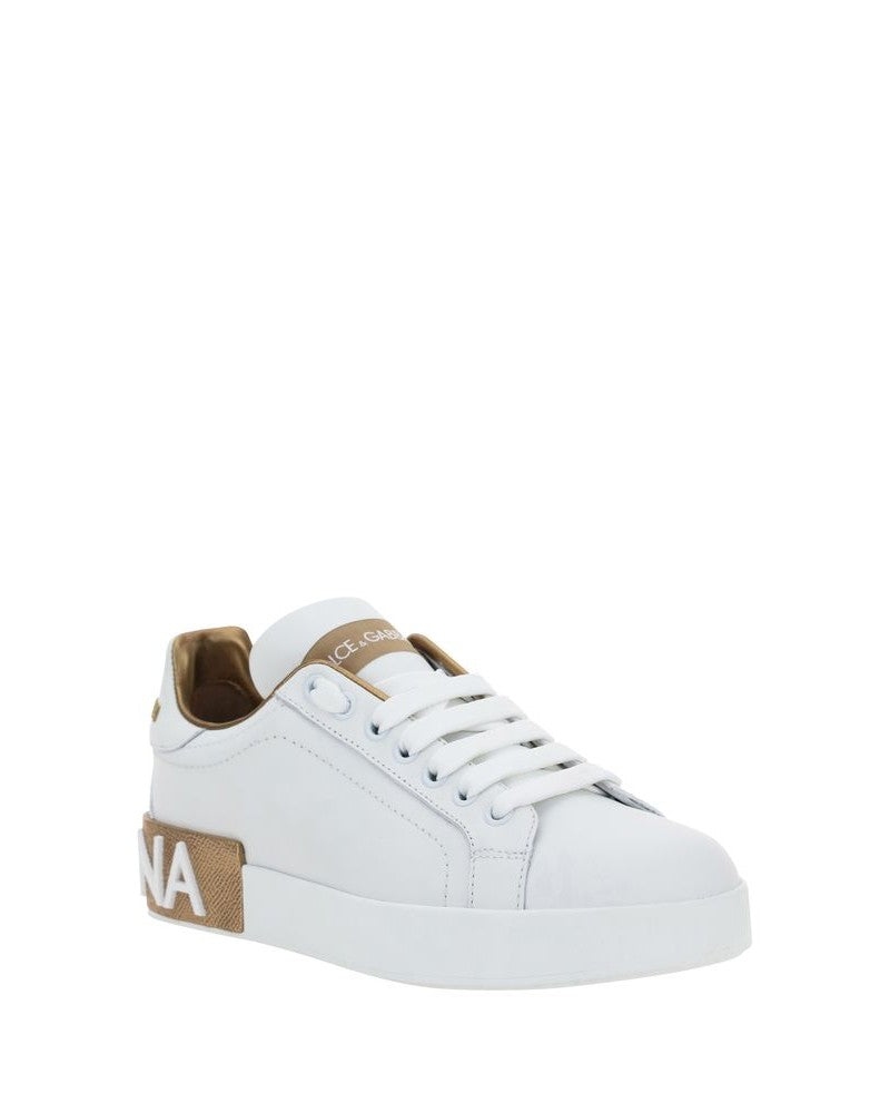 Dolce & Gabbana White Calf Leather Bos Taurus Low Top Sneakers 