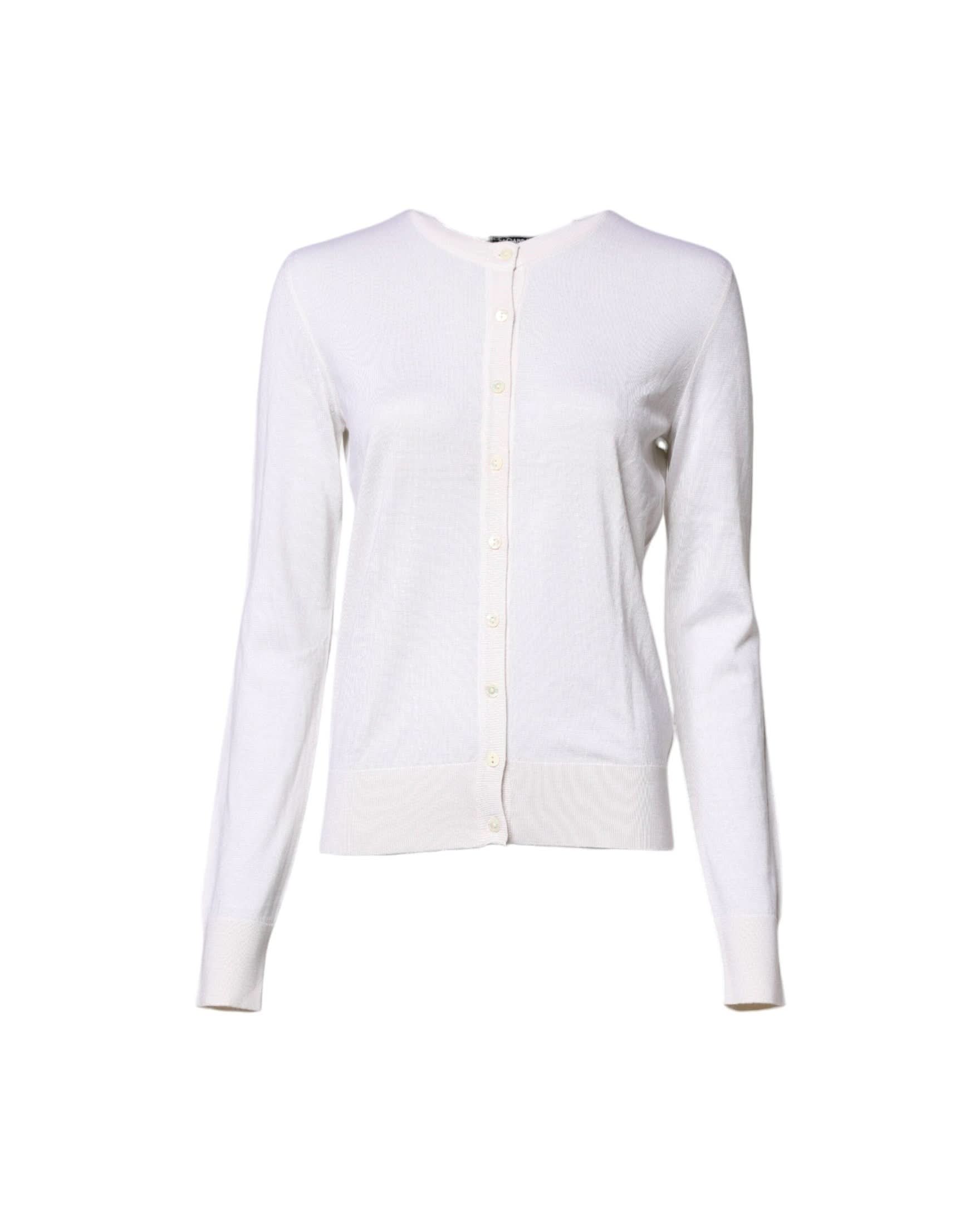 Dolce & Gabbana White Cashmere Crew Neck Top Cardigan Sweater Cardigans