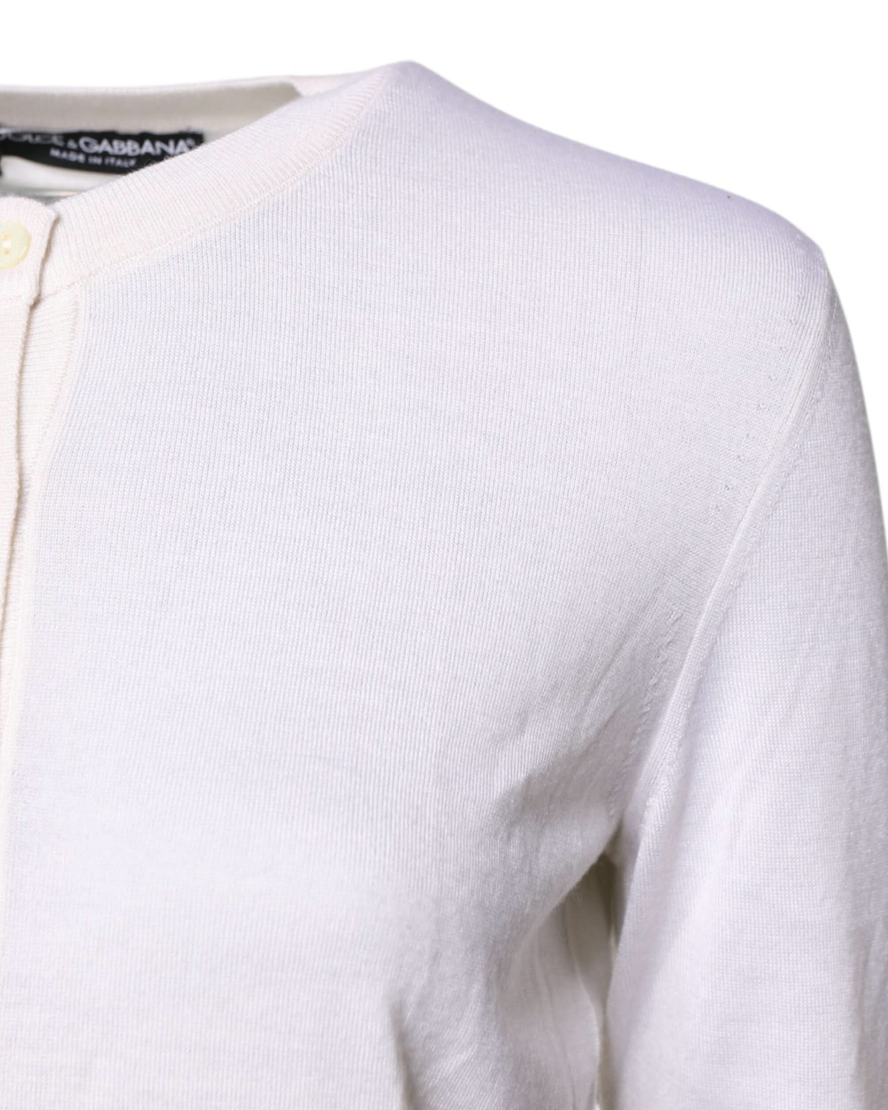 Dolce & Gabbana White Cashmere Crew Neck Top Cardigan Sweater Cardigans