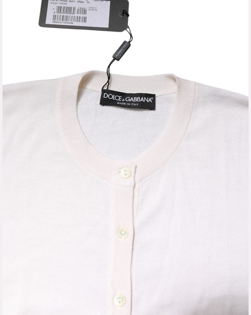 Dolce & Gabbana White Cashmere Crew Neck Top Cardigan Sweater Glam Steals