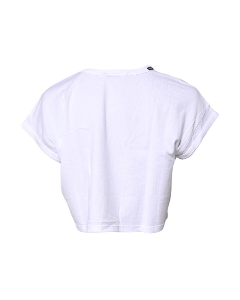Dolce & Gabbana White Cotton Crew Neck Cropped T-shirt Top Glam Steals