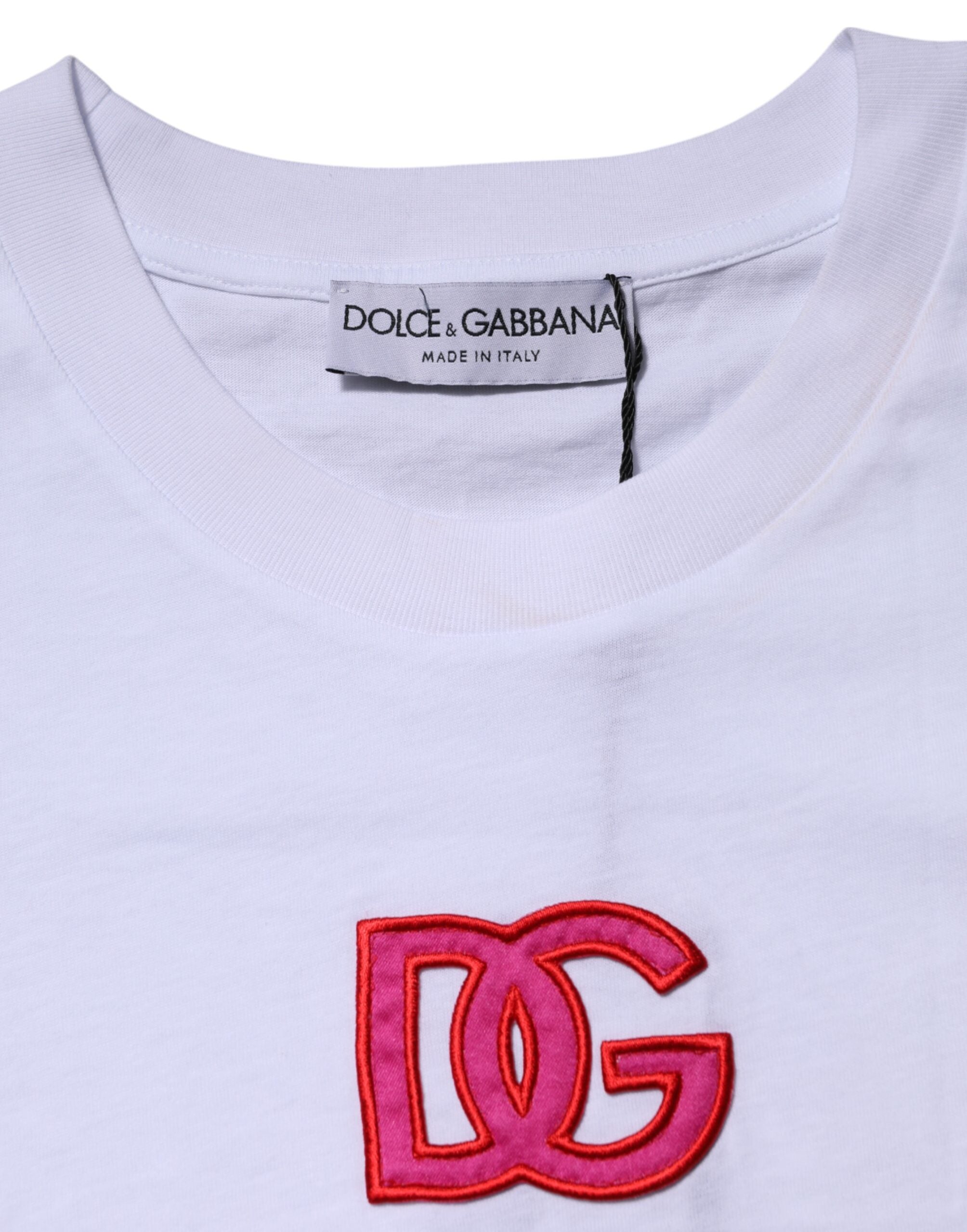 Dolce & Gabbana White Cotton Dg Logo Embroidery Top T-Shirt Glam Steals