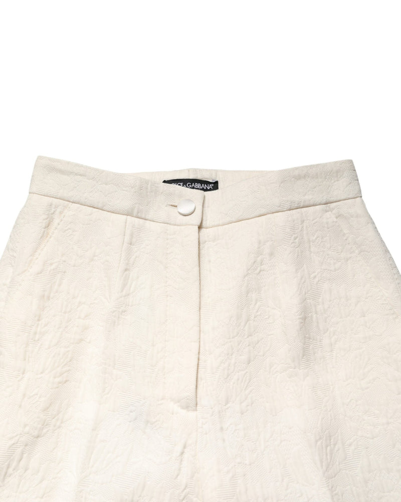 Dolce & Gabbana White Cotton Floral Brocade Dress Pant Glam Steals