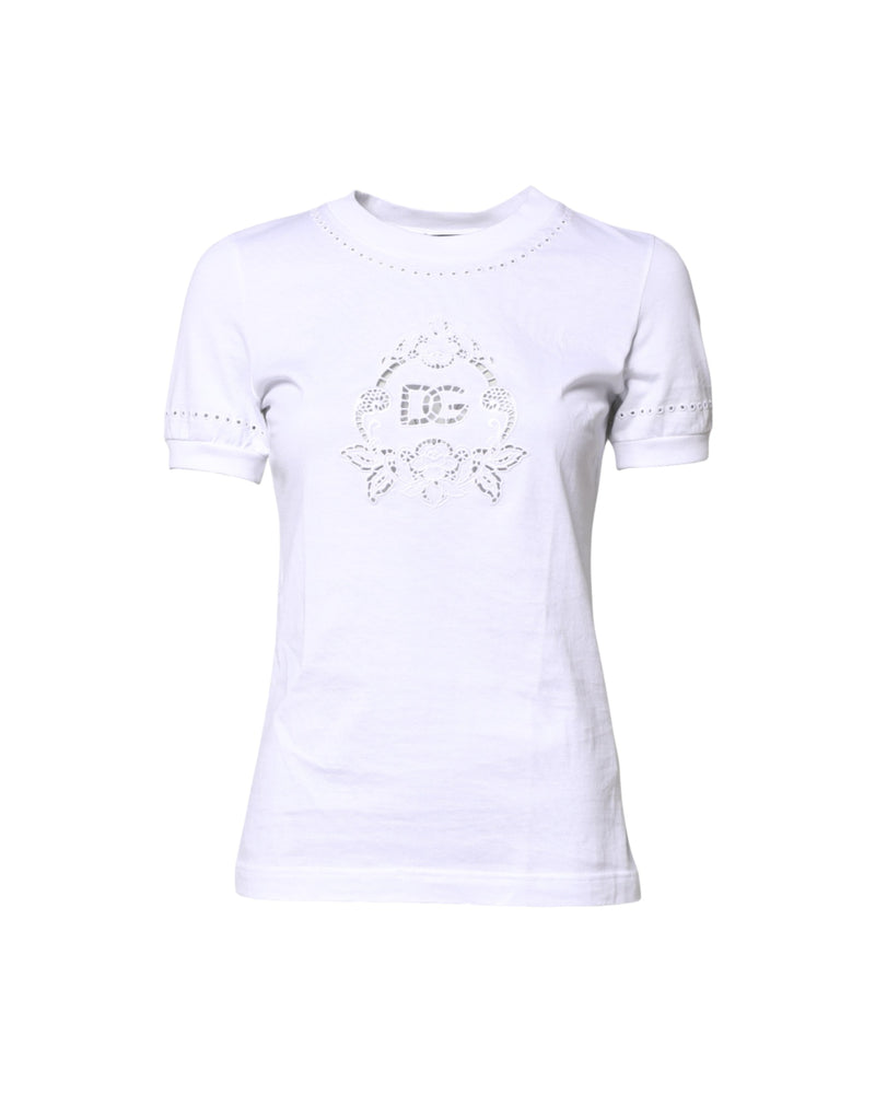 Dolce & Gabbana White Cotton Floral Logo Crew Neck T-shirt Glam Steals