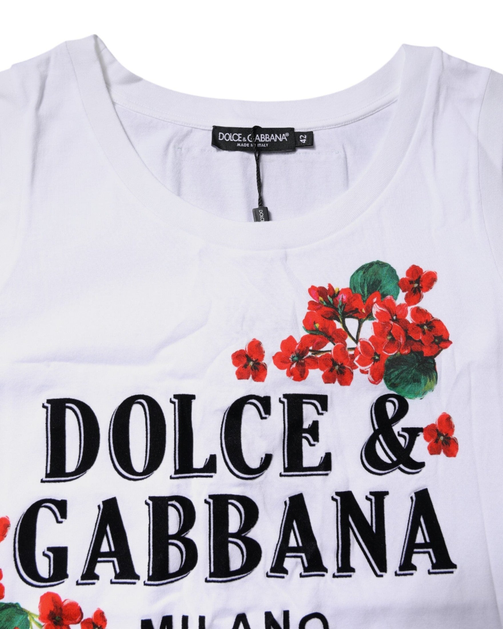 Dolce & Gabbana White Cotton Floral Printed Sleeveless T-shirt Glam Steals